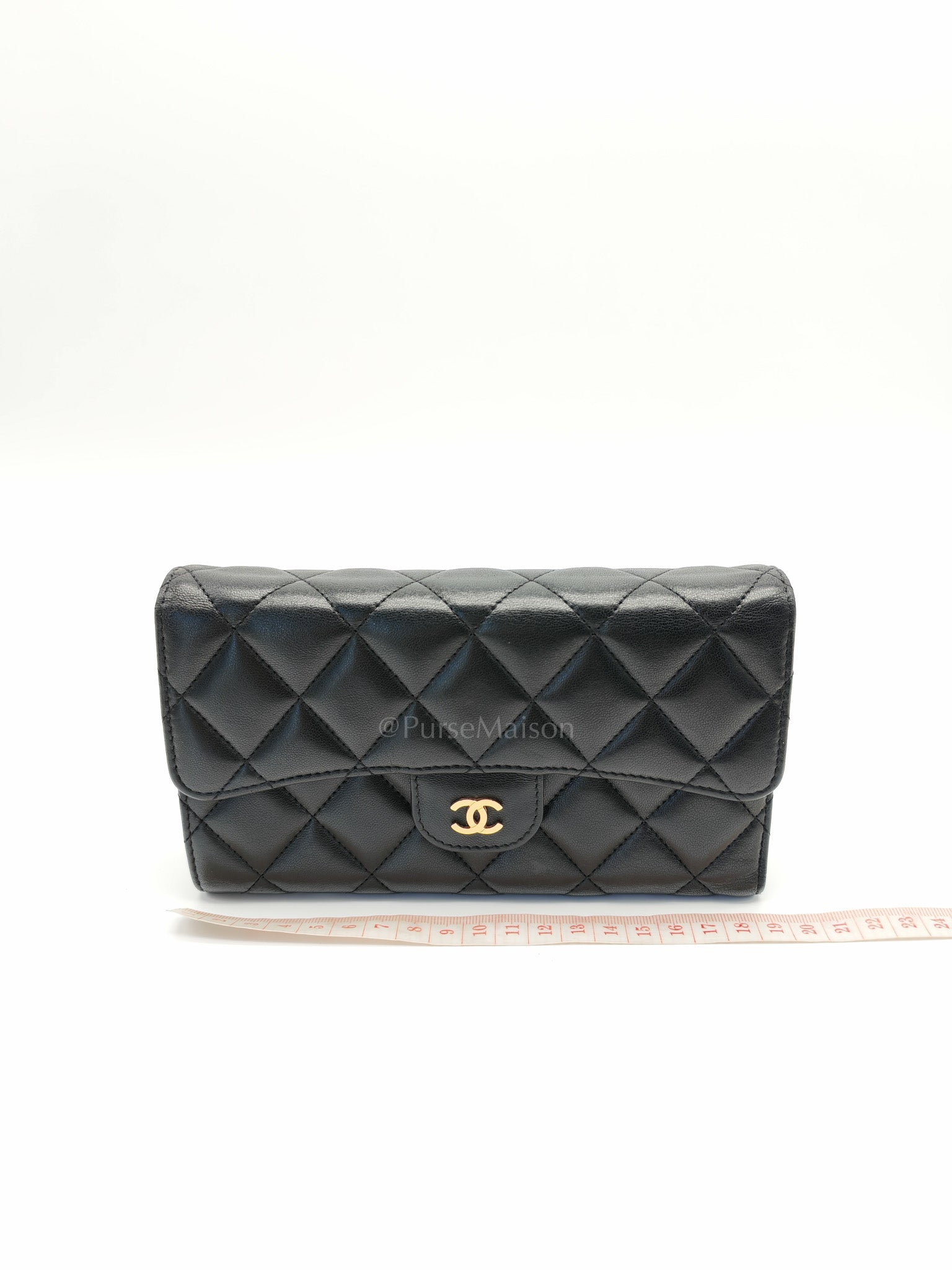 Trifold Long Wallet in Black Lambskin Leather & Gold Hardware Series 21 | Purse Maison Luxury Bags Shop