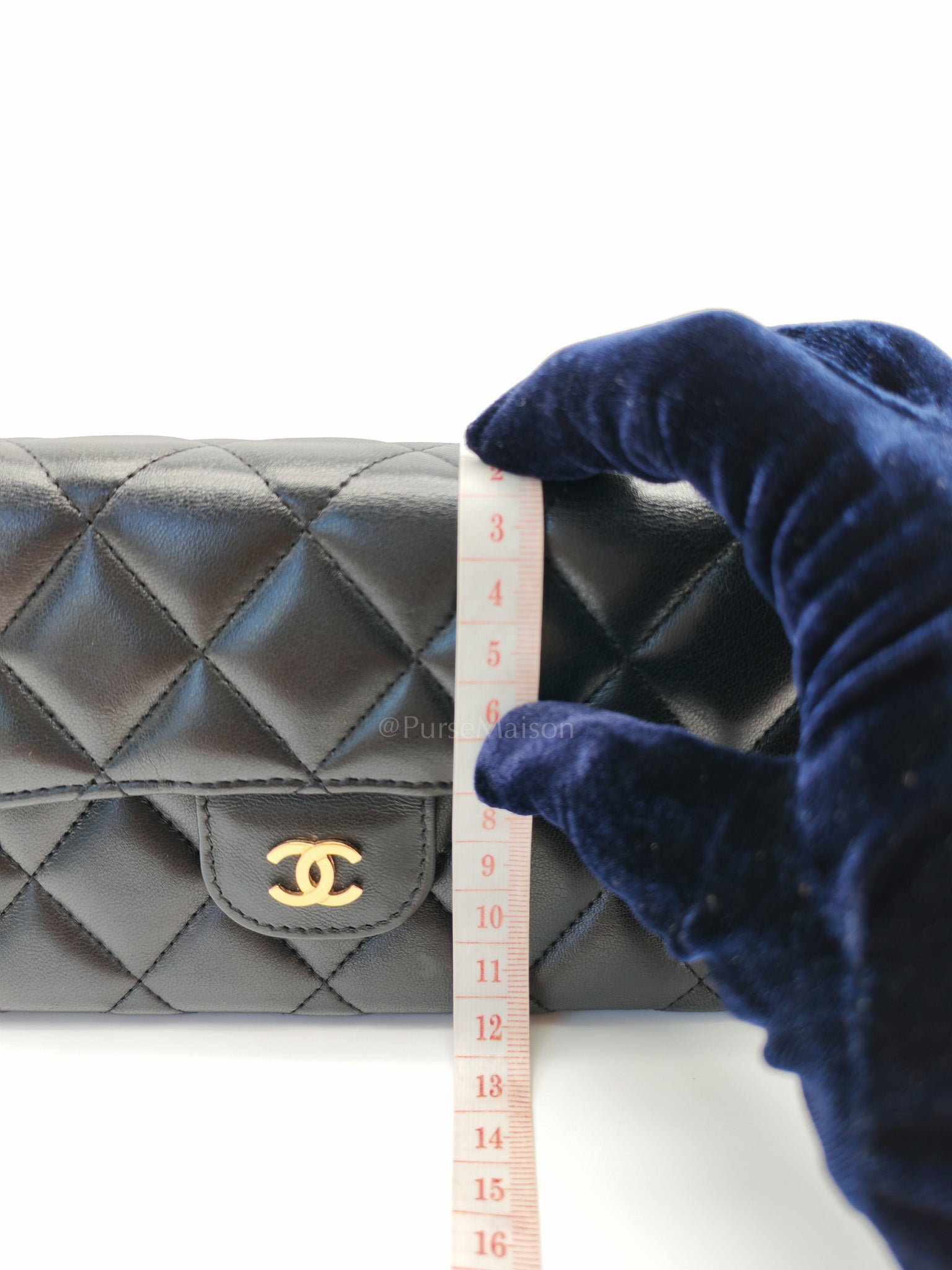 Trifold Long Wallet in Black Lambskin Leather & Gold Hardware Series 21 | Purse Maison Luxury Bags Shop