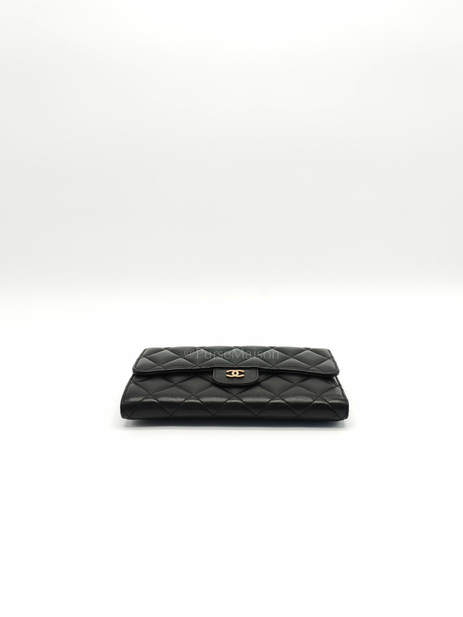 Trifold Long Wallet in Black Lambskin Leather & Gold Hardware Series 21 | Purse Maison Luxury Bags Shop