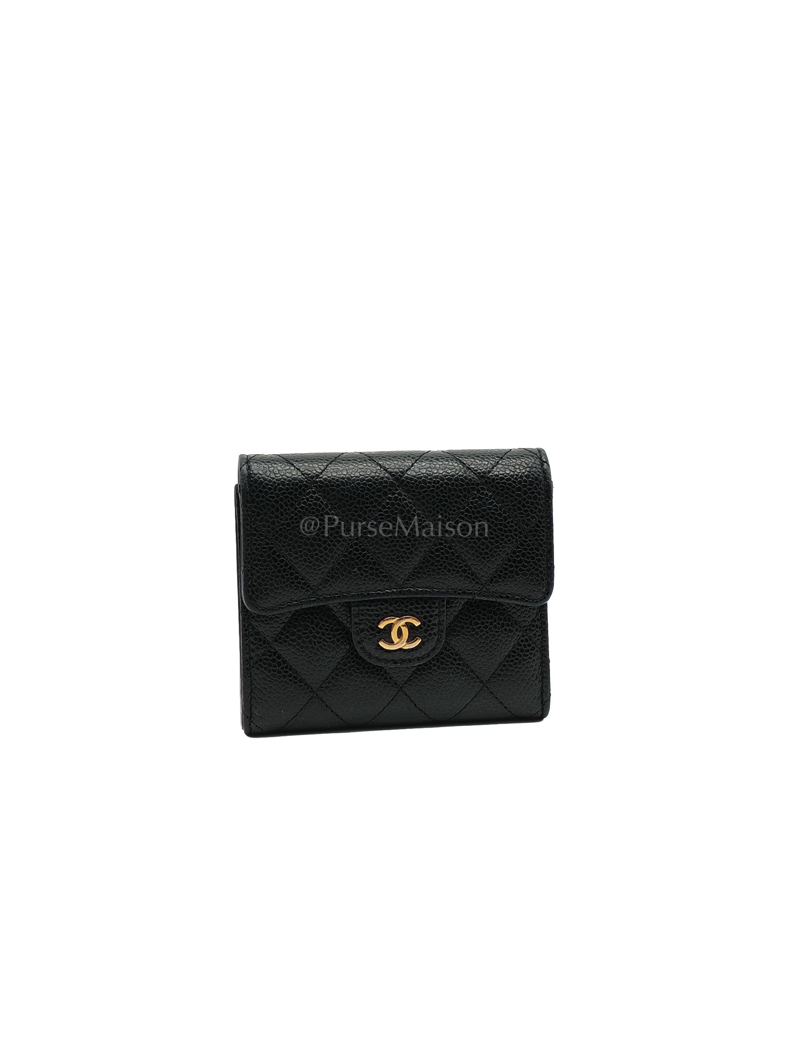 Trifold Wallet Black Caviar Leather in Gold Hardware (Series 31) | Purse Maison Luxury Bags Shop
