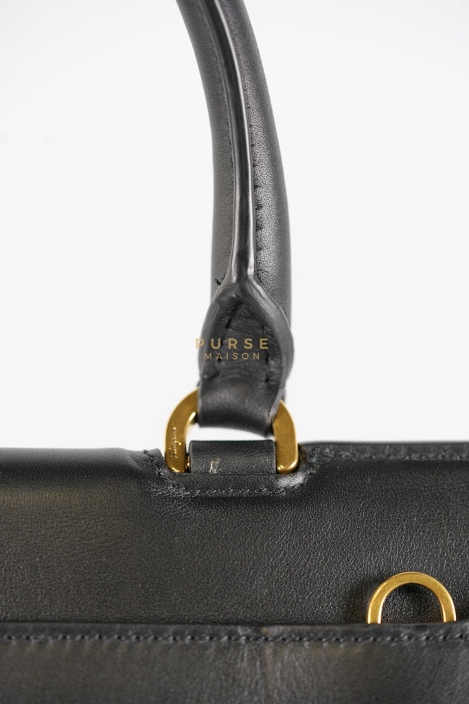 Trifolio Shoulder Hand Bag in Black & White Woven Leather & Gold Hardware | Purse Maison Luxury Bags Shop