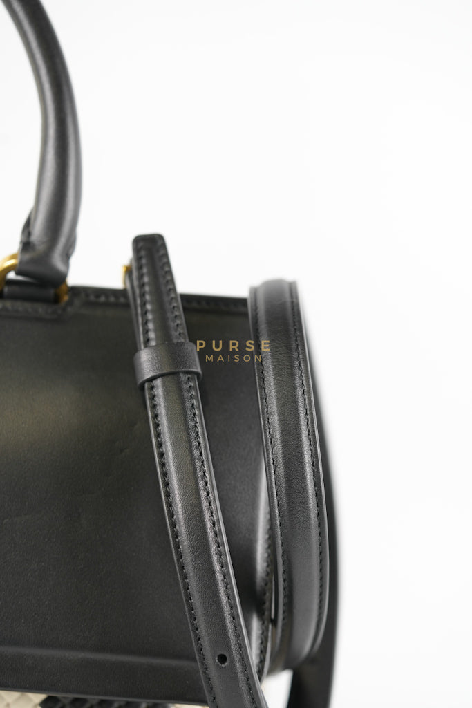 Trifolio Shoulder Hand Bag in Black & White Woven Leather & Gold Hardware | Purse Maison Luxury Bags Shop