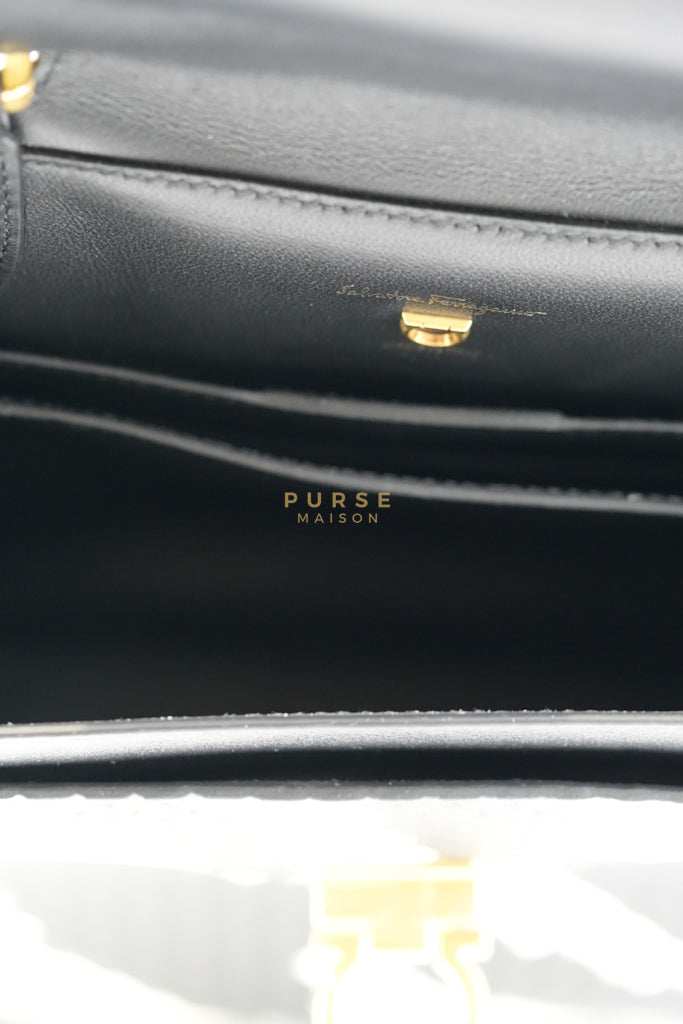 Trifolio Shoulder Hand Bag in Black & White Woven Leather & Gold Hardware | Purse Maison Luxury Bags Shop