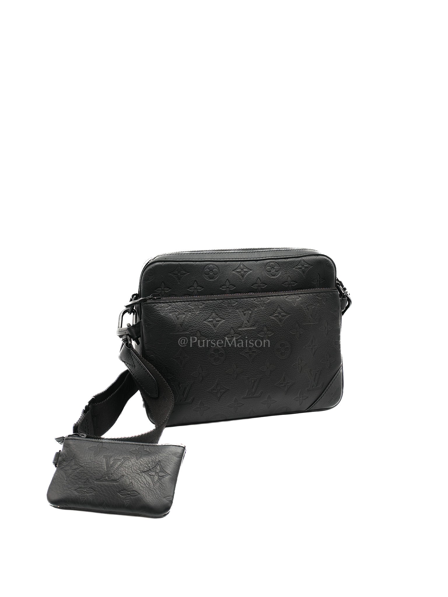 Trio Messenger Bag in Black Monogram Leather So Black | Purse Maison Luxury Bags Shop