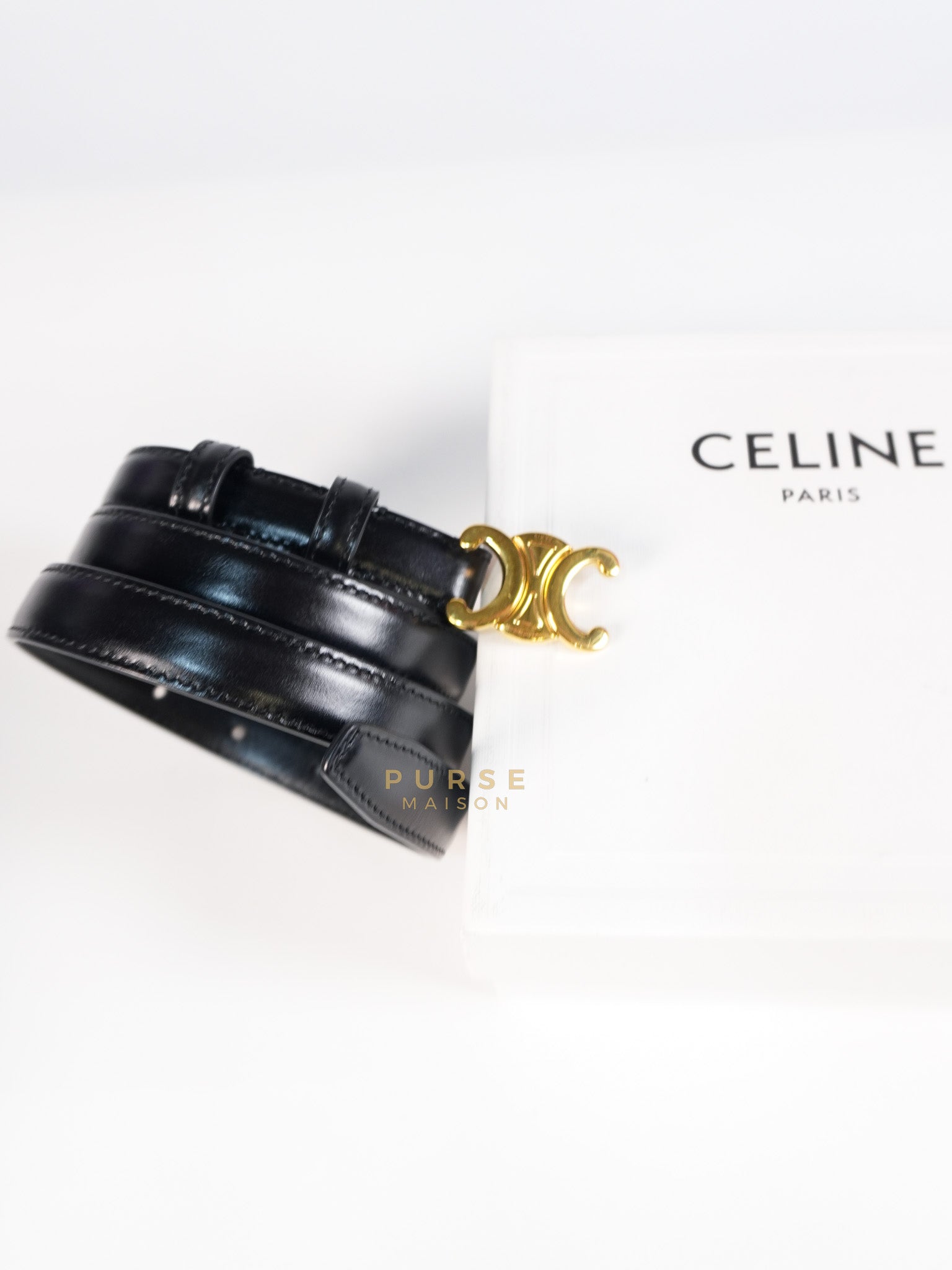 Triomphe Belt in Black & Gold Hardware Size 85 | Purse Maison Luxury Bags Shop