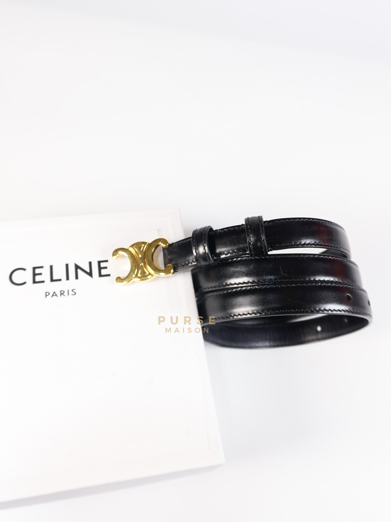 Triomphe Belt in Black & Gold Hardware Size 85 | Purse Maison Luxury Bags Shop