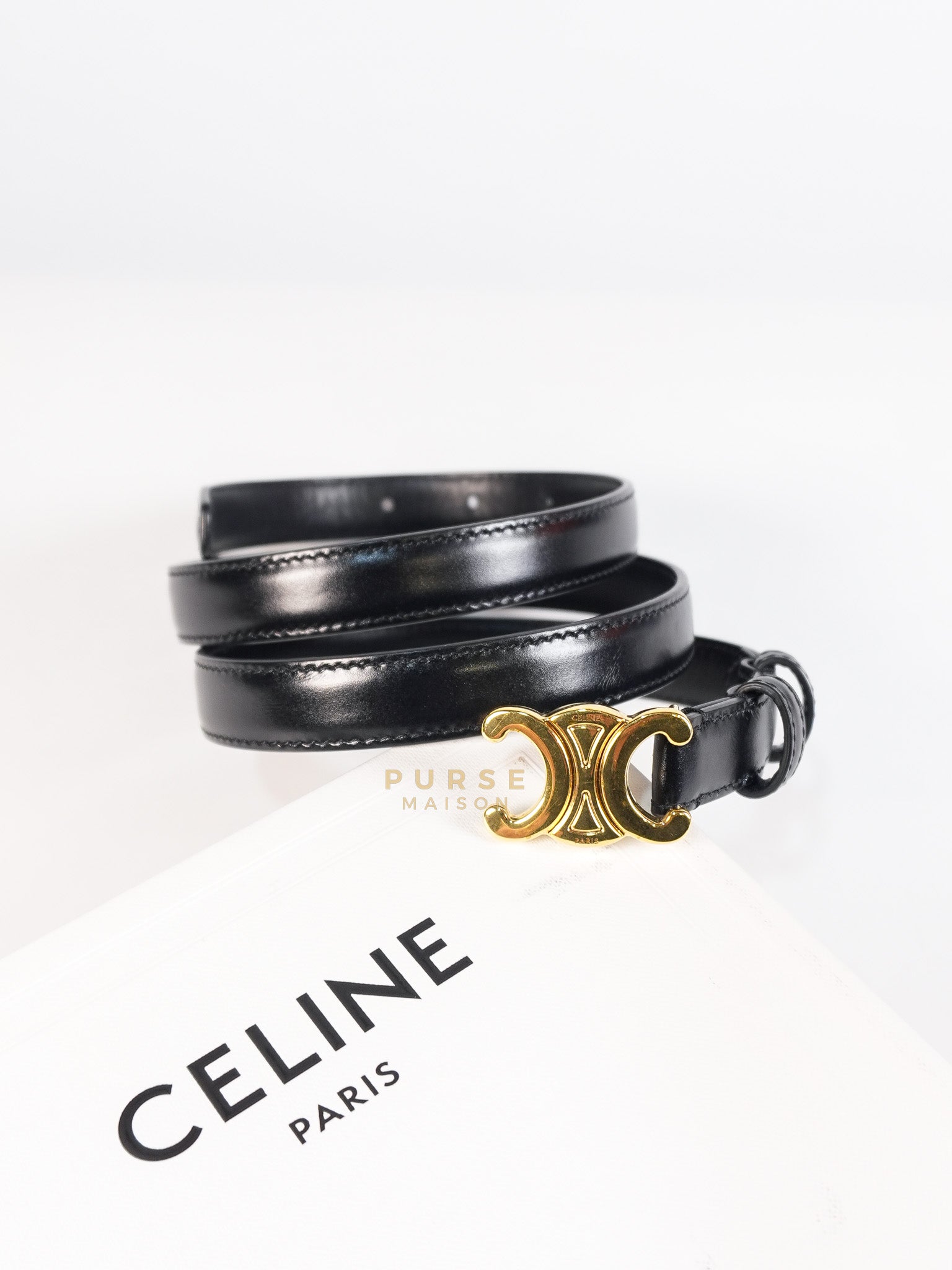 Triomphe Belt in Black & Gold Hardware Size 85 | Purse Maison Luxury Bags Shop