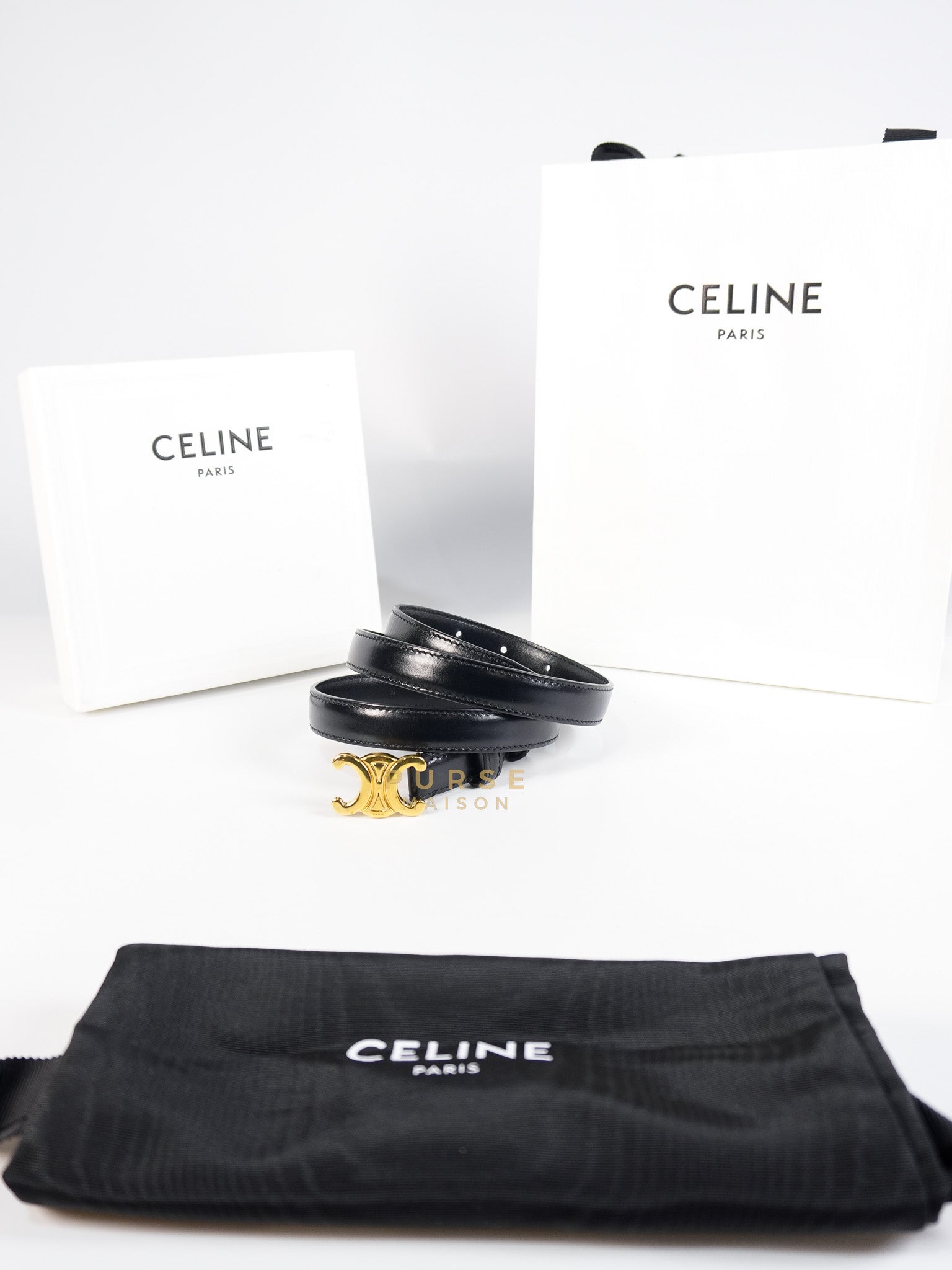 Triomphe Belt in Black & Gold Hardware Size 85 | Purse Maison Luxury Bags Shop