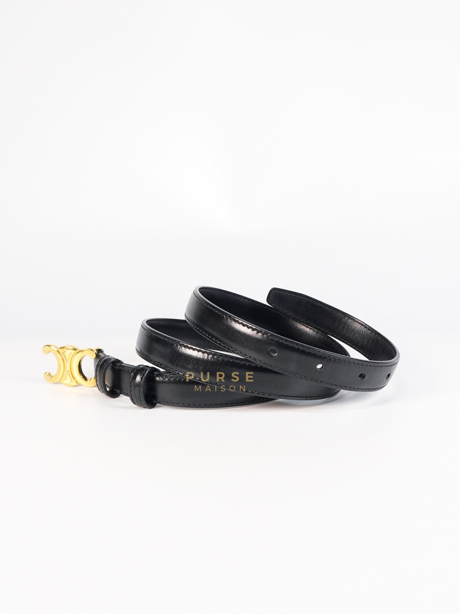 Triomphe Belt in Black & Gold Hardware Size 85 | Purse Maison Luxury Bags Shop