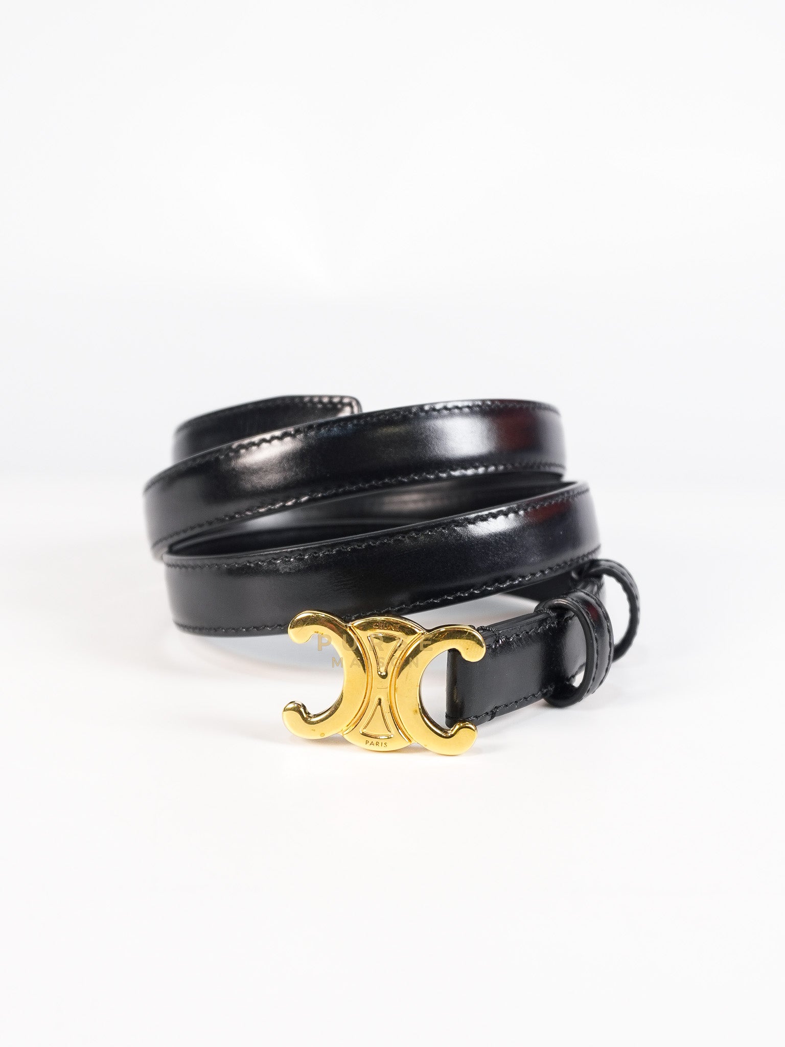Triomphe Belt in Black & Gold Hardware Size 85 | Purse Maison Luxury Bags Shop