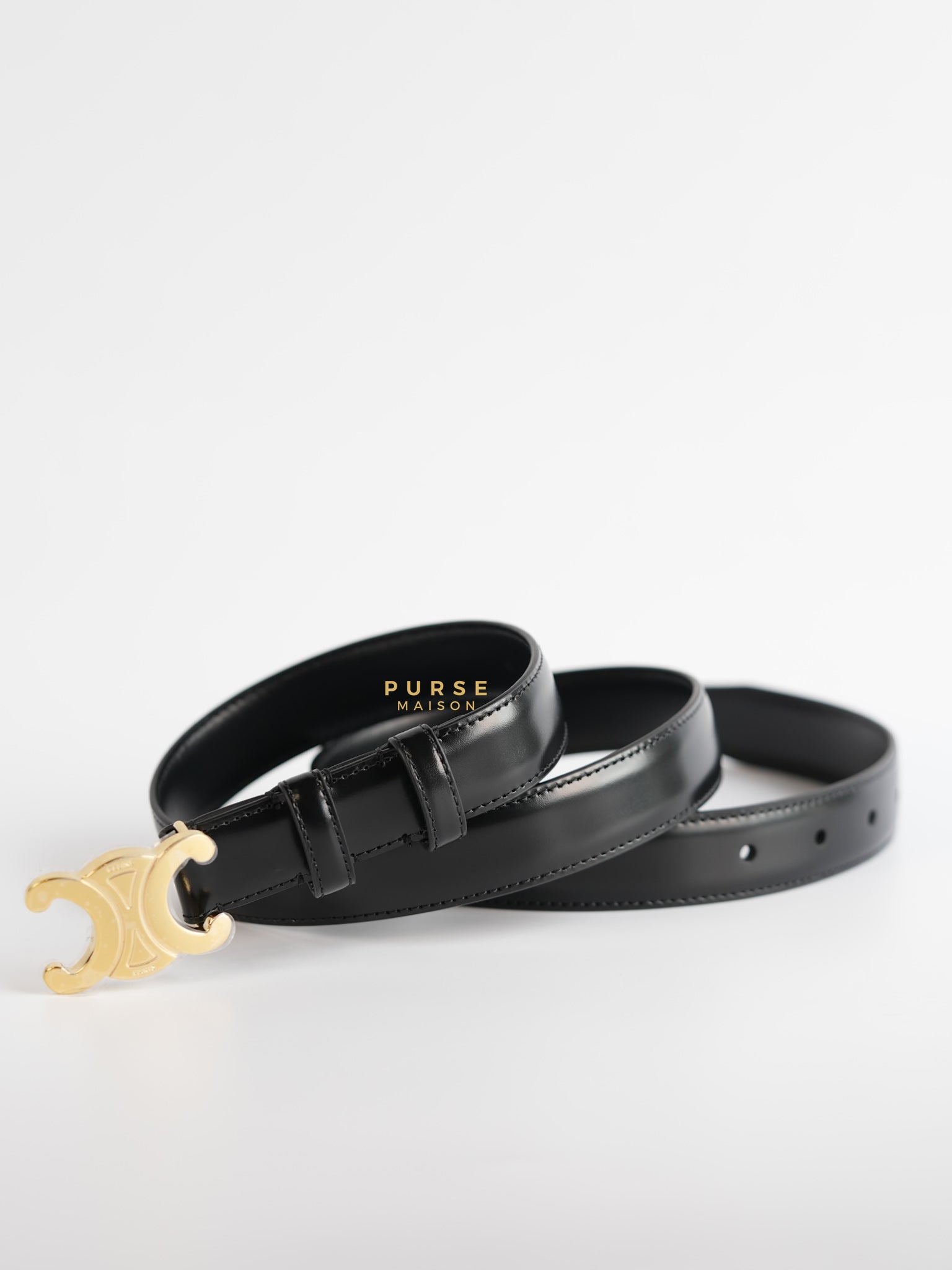 Triomphe Belt in Black Smooth Leather (Size 90) Purse