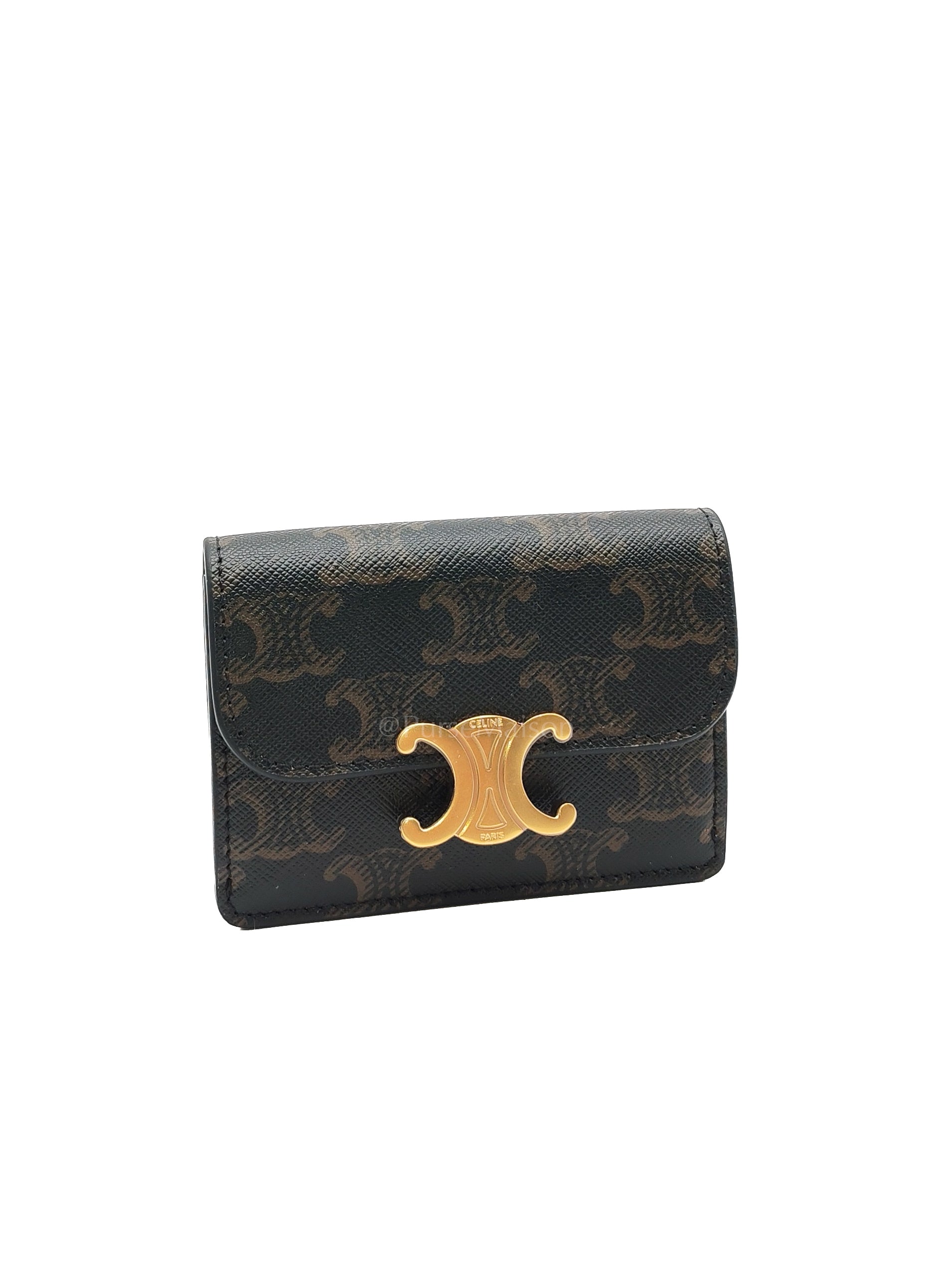 Triomphe Compact Wallet in Black & Gold Hardware | Purse Maison Luxury Bags Shop
