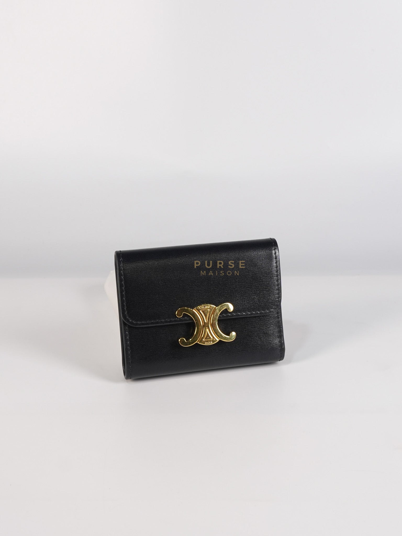 Triomphe Compact Wallet with Coin Purse in Black Calfskin Leather | Purse Maison Luxury Bags Shop