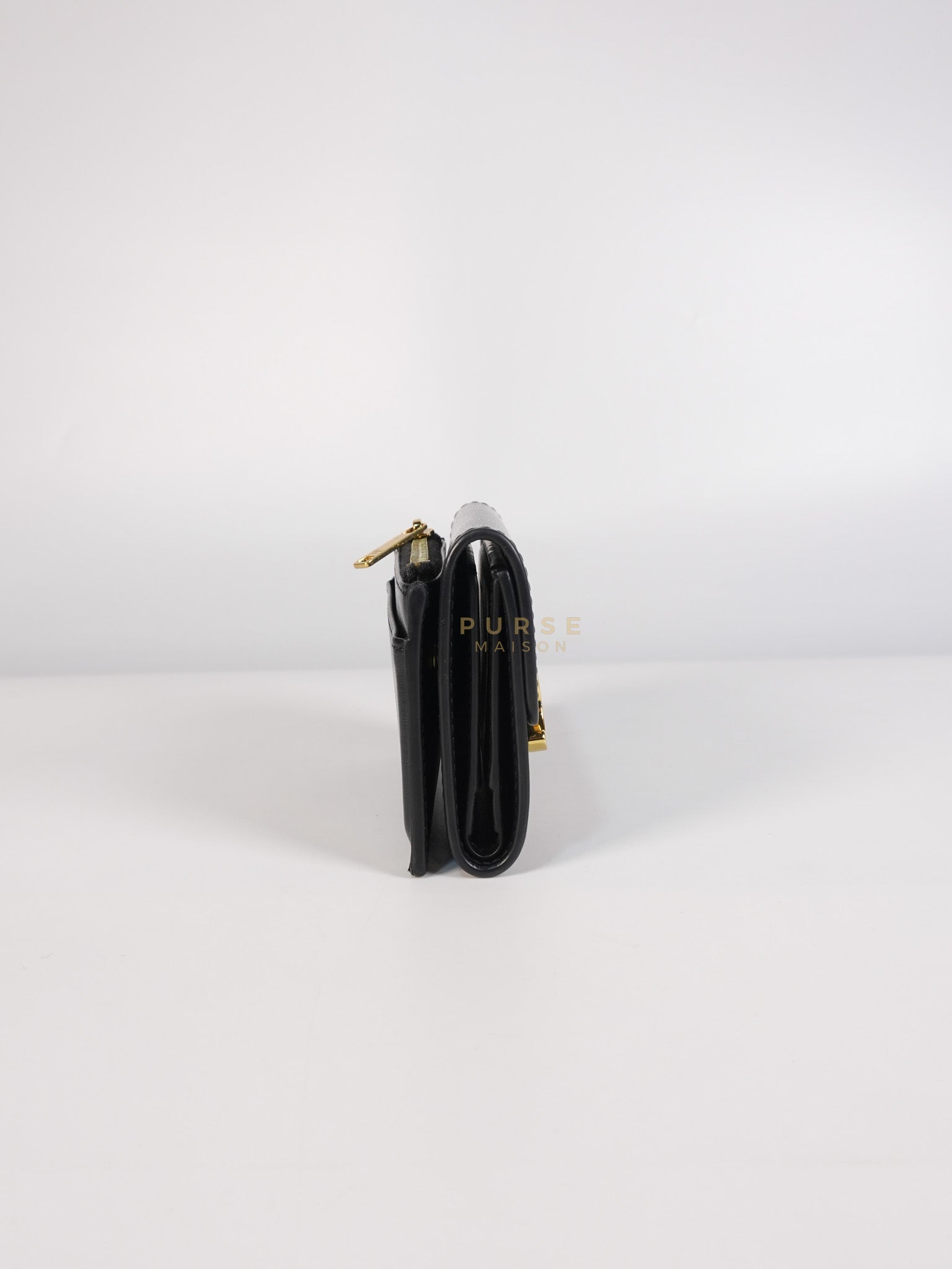 Triomphe Compact Wallet with Coin Purse in Black Calfskin Leather | Purse Maison Luxury Bags Shop