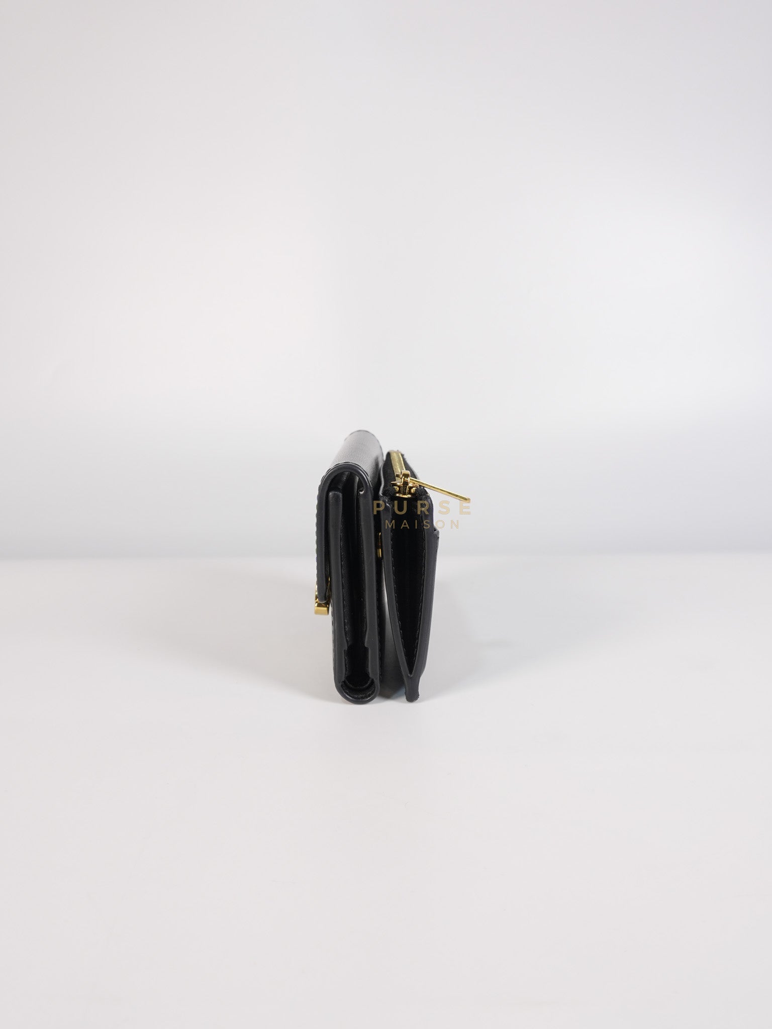 Triomphe Compact Wallet with Coin Purse in Black Calfskin Leather | Purse Maison Luxury Bags Shop
