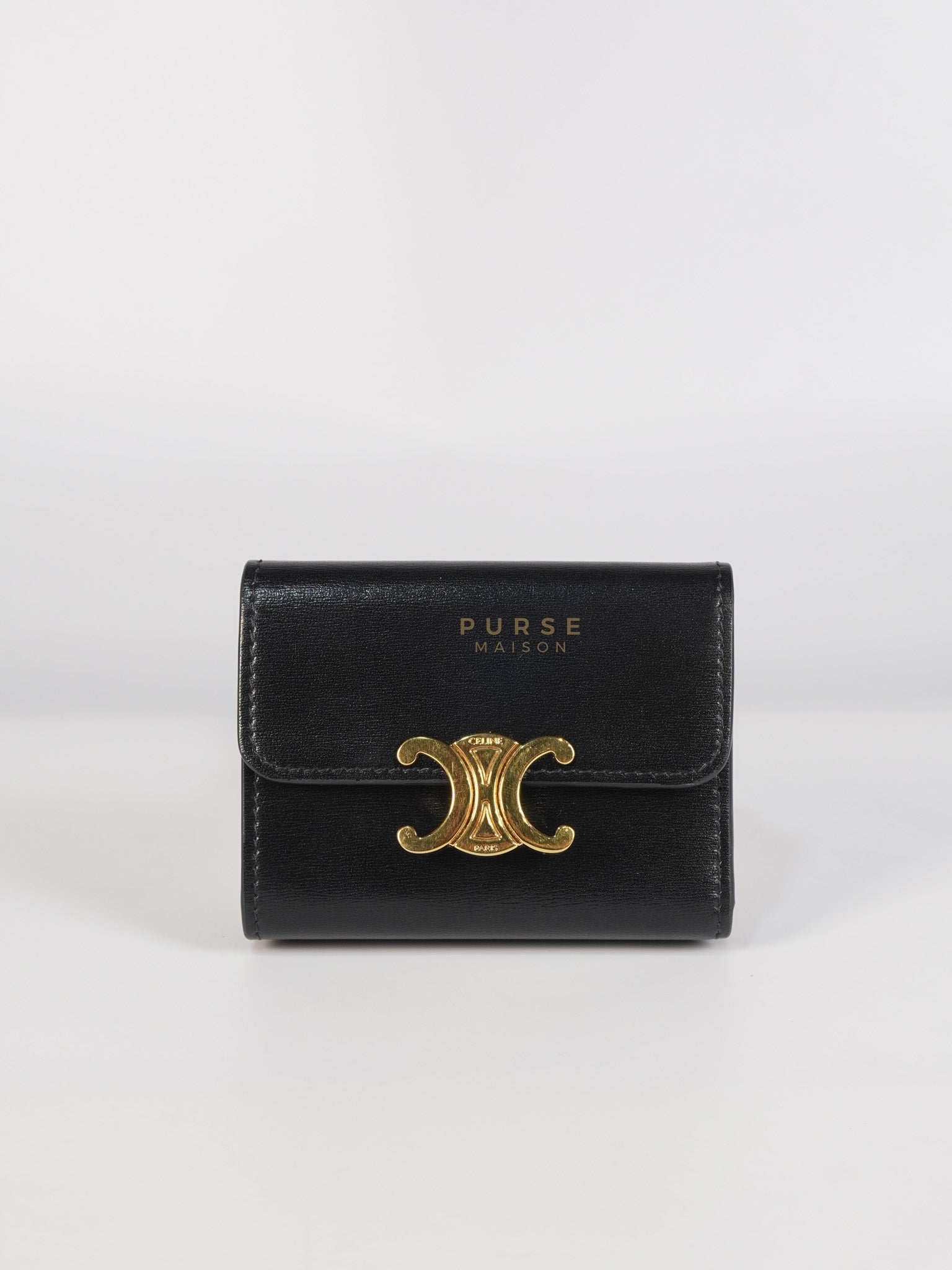 Triomphe Compact Wallet with Coin Purse in Black Calfskin Leather | Purse Maison Luxury Bags Shop