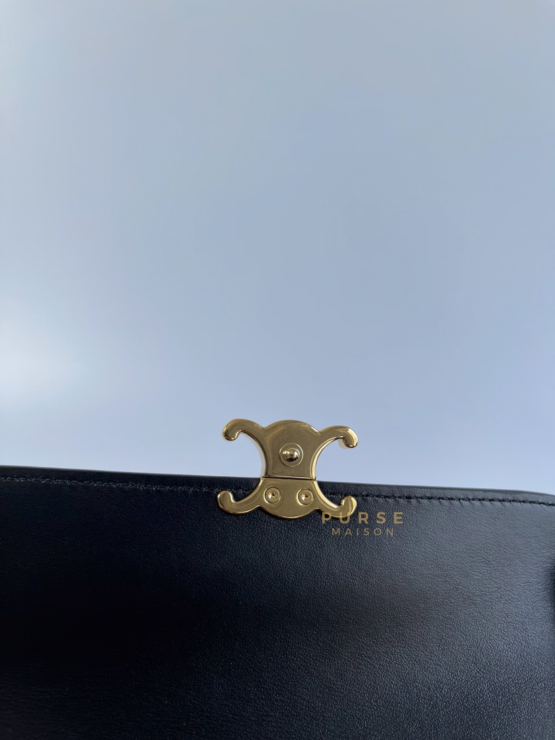 Triomphe Long Flap Wallet in Black Shiny Calfskin | Purse Maison Luxury Bags Shop