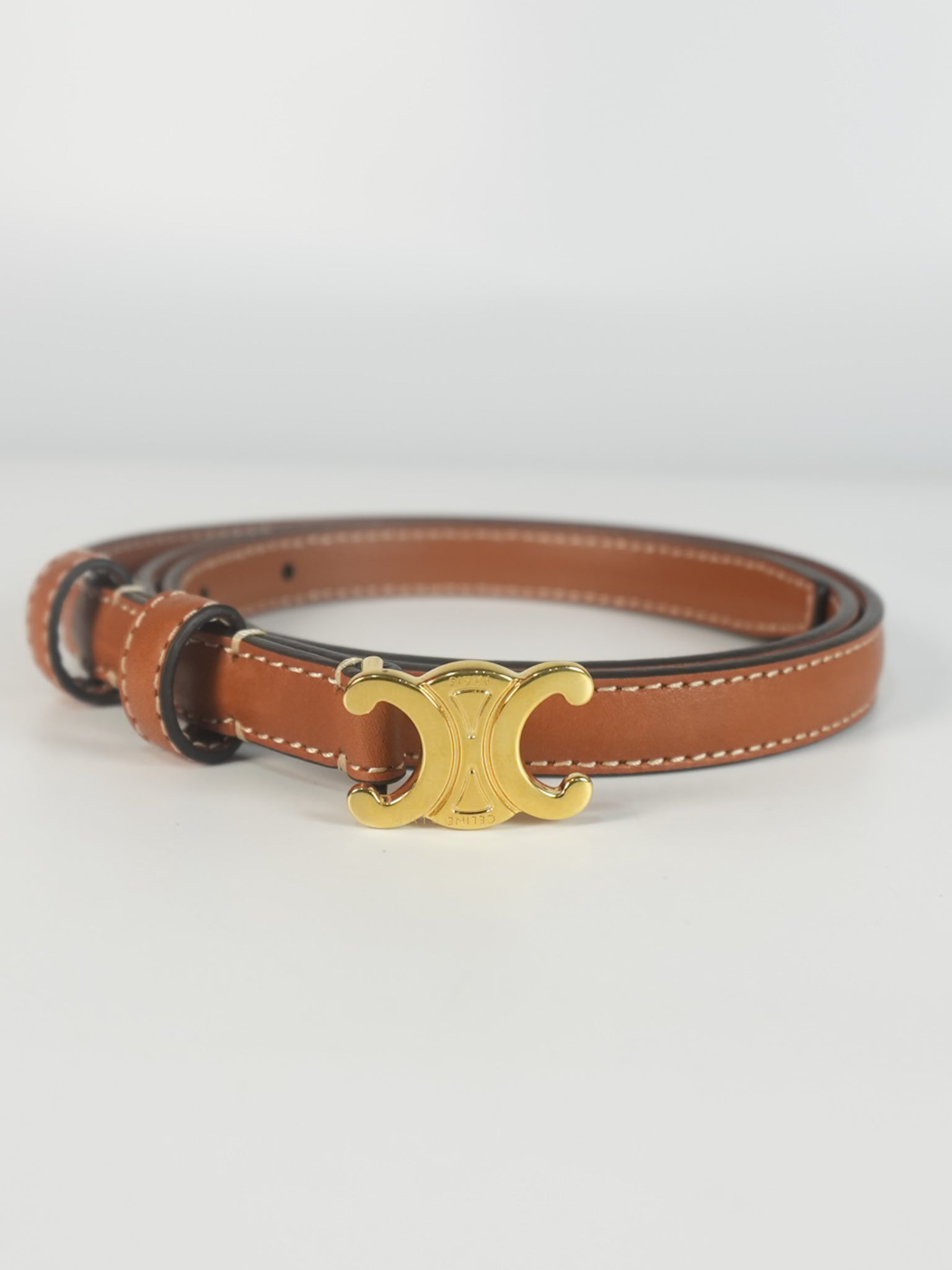 Triomphe Medium 25mm Belt in Tan Calfskin Leather Size 75cm | Purse Maison Luxury Bags Shop