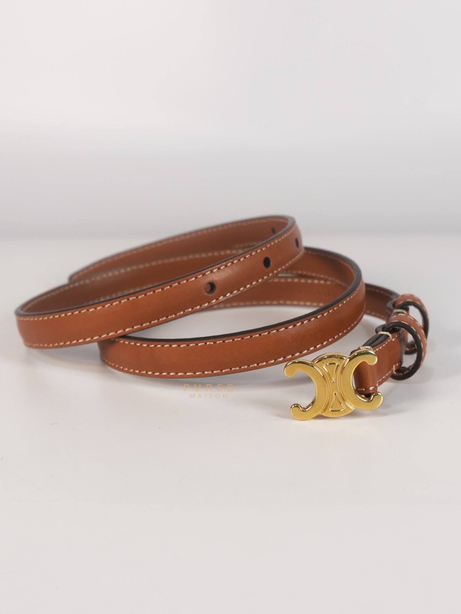Triomphe Medium 25mm Belt in Tan Calfskin Leather Size 75cm | Purse Maison Luxury Bags Shop