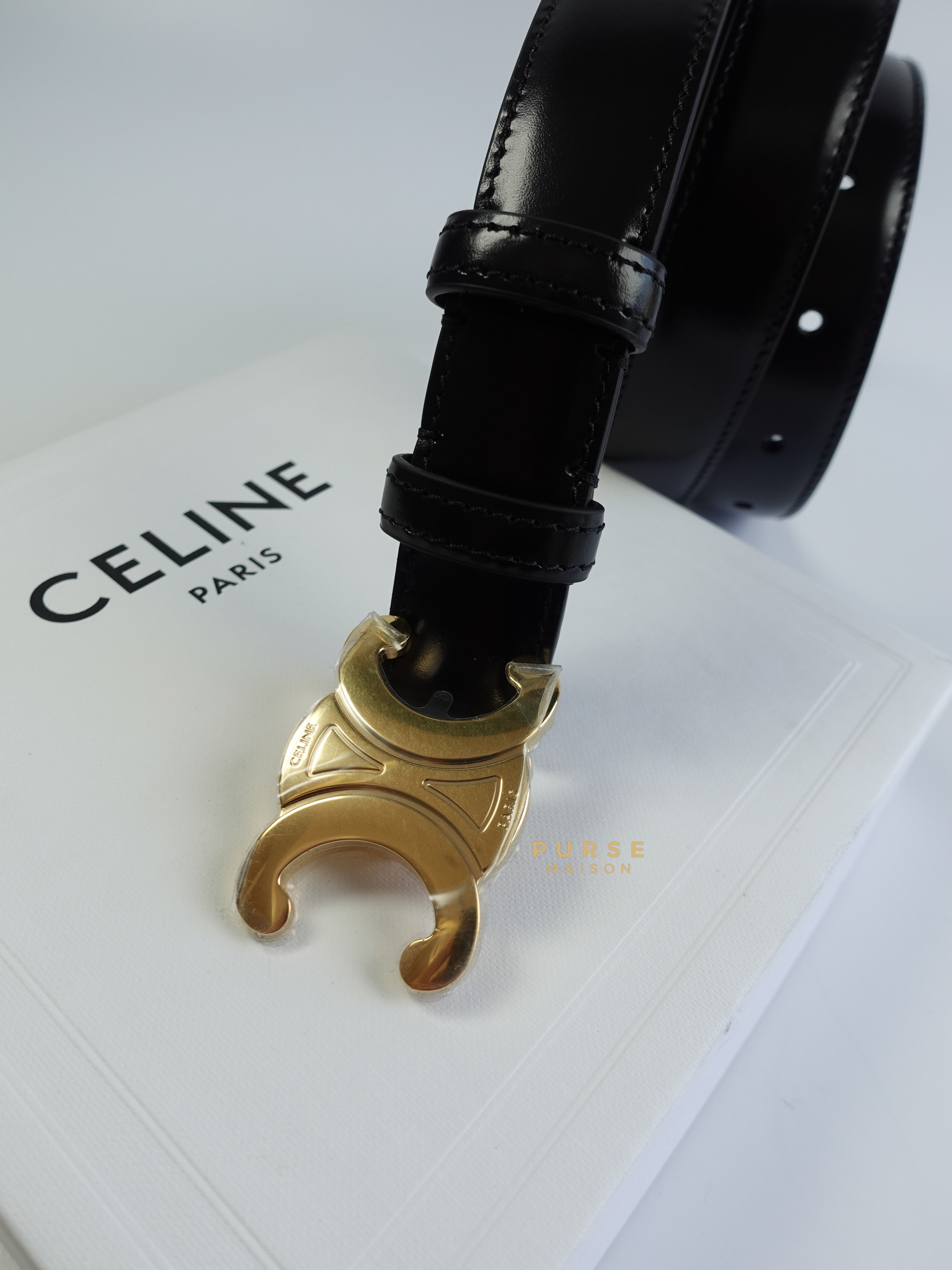 Triomphe Medium 25mm Belt in Black Calfskin Leather (Size 90) | Purse Maison Luxury Bags Shop
