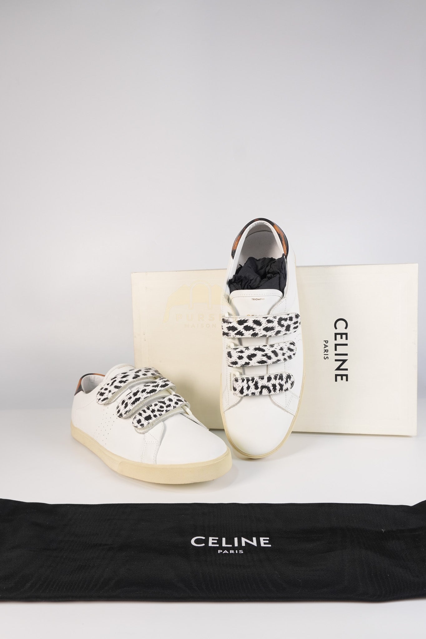 Triomphe Sneakers Touch Strap in White Leather Size 40 (25cm) | Purse Maison Luxury Bags Shop