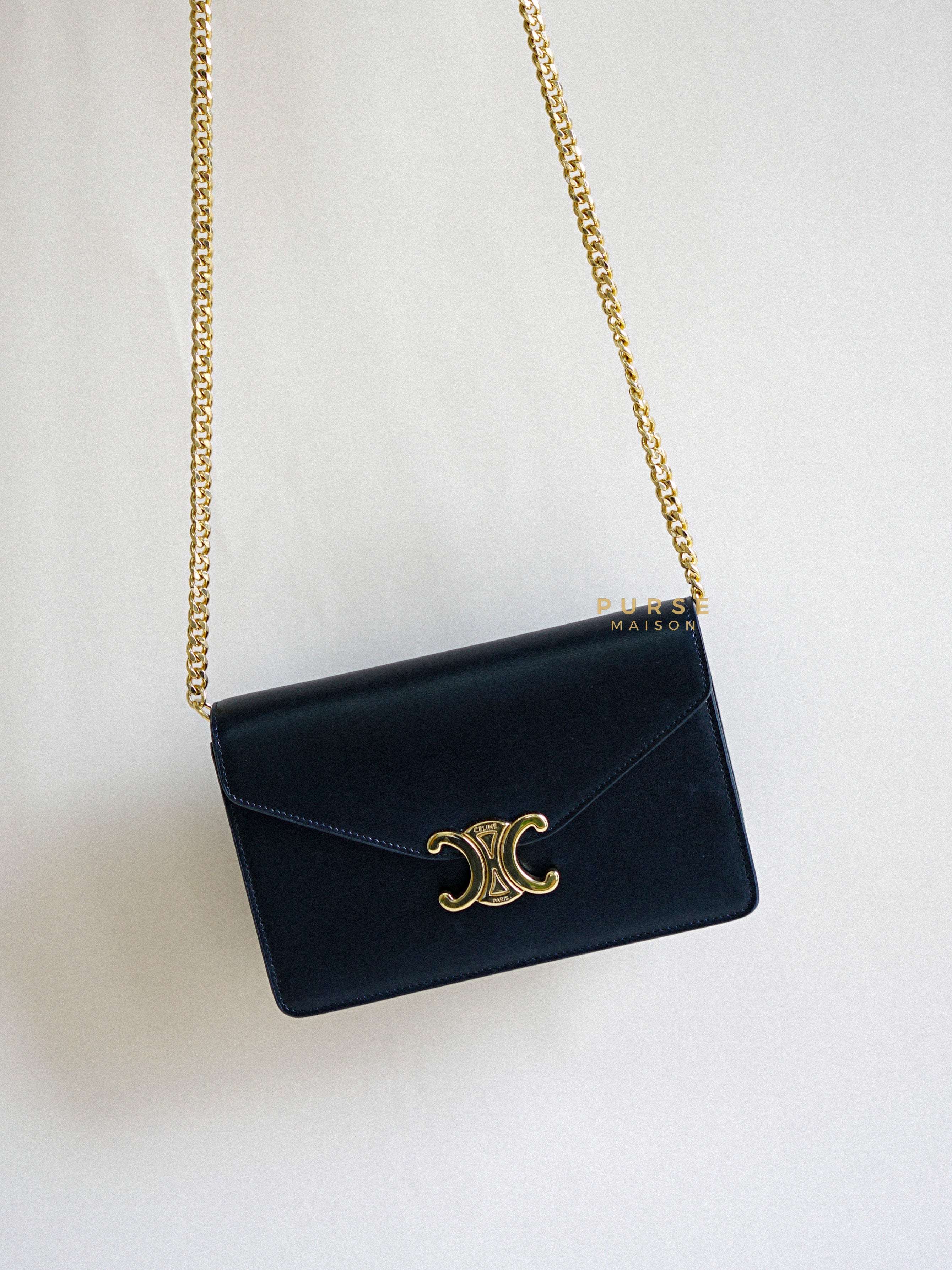 Triomphe Wallet on Chain Calfskin Black | Purse Maison Luxury Bags Shop