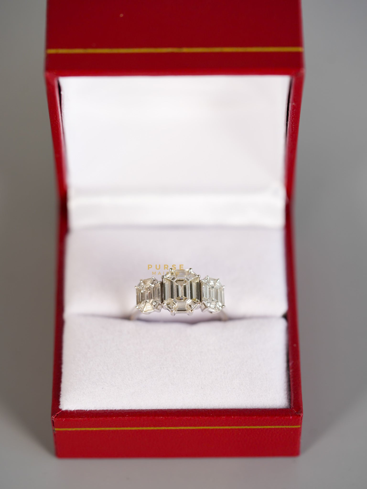 Triple Emerald Cut Diamond Ring in 18k White Gold size 6.25 (1.28 CTW) | Purse Maison Luxury Bags Shop