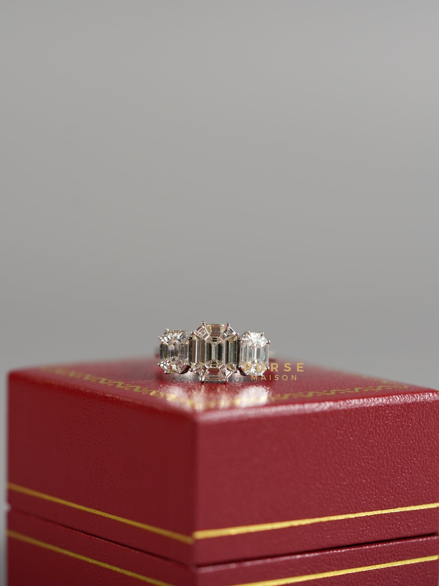 Triple Emerald Cut Ring in 18k White Gold size 6.25 (1.28 CTW) | Purse Maison Luxury Bags Shop