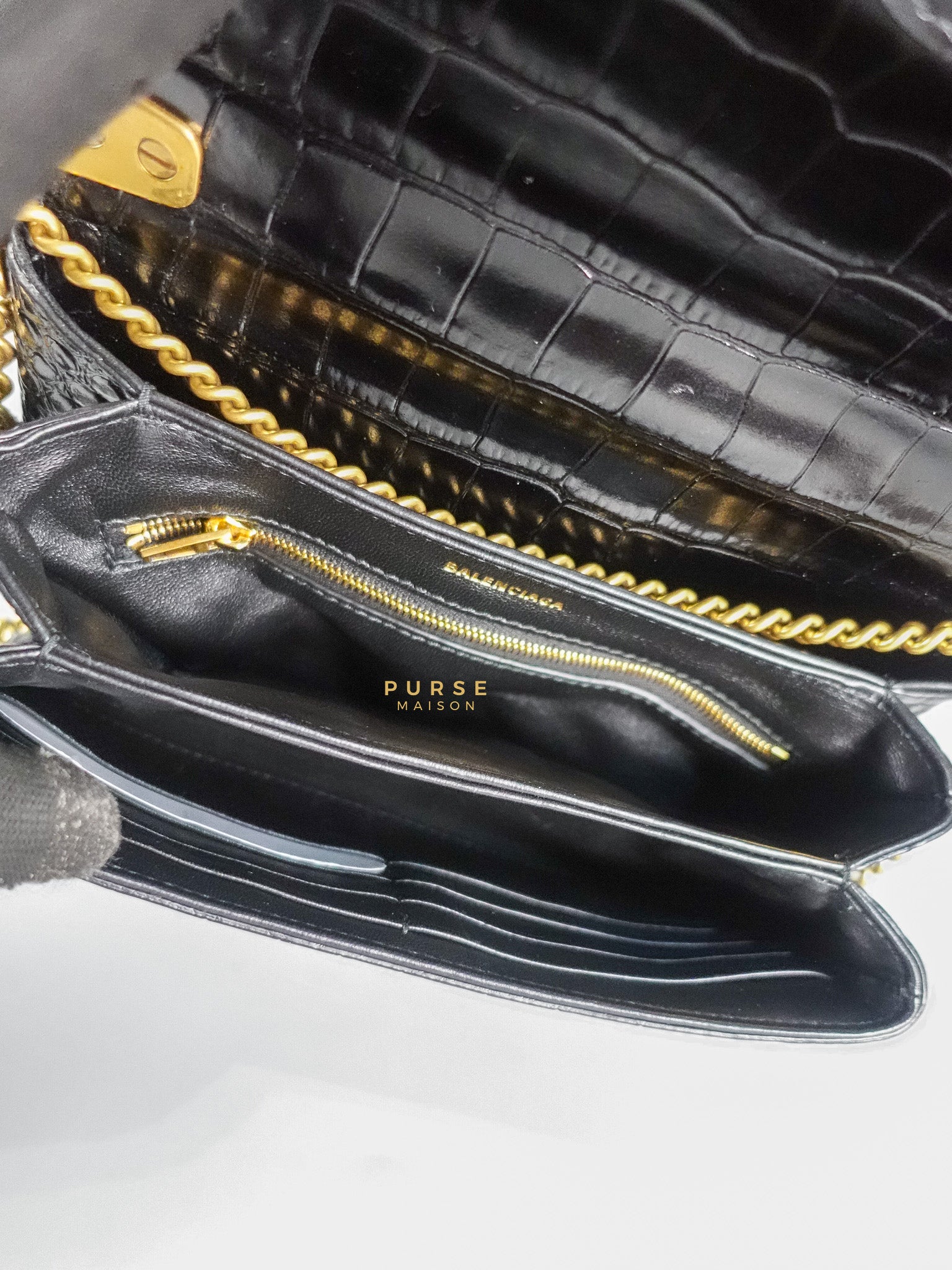 Black Leather Triplet Chain Shoulder Bag | Purse Maison Luxury Bags Shop