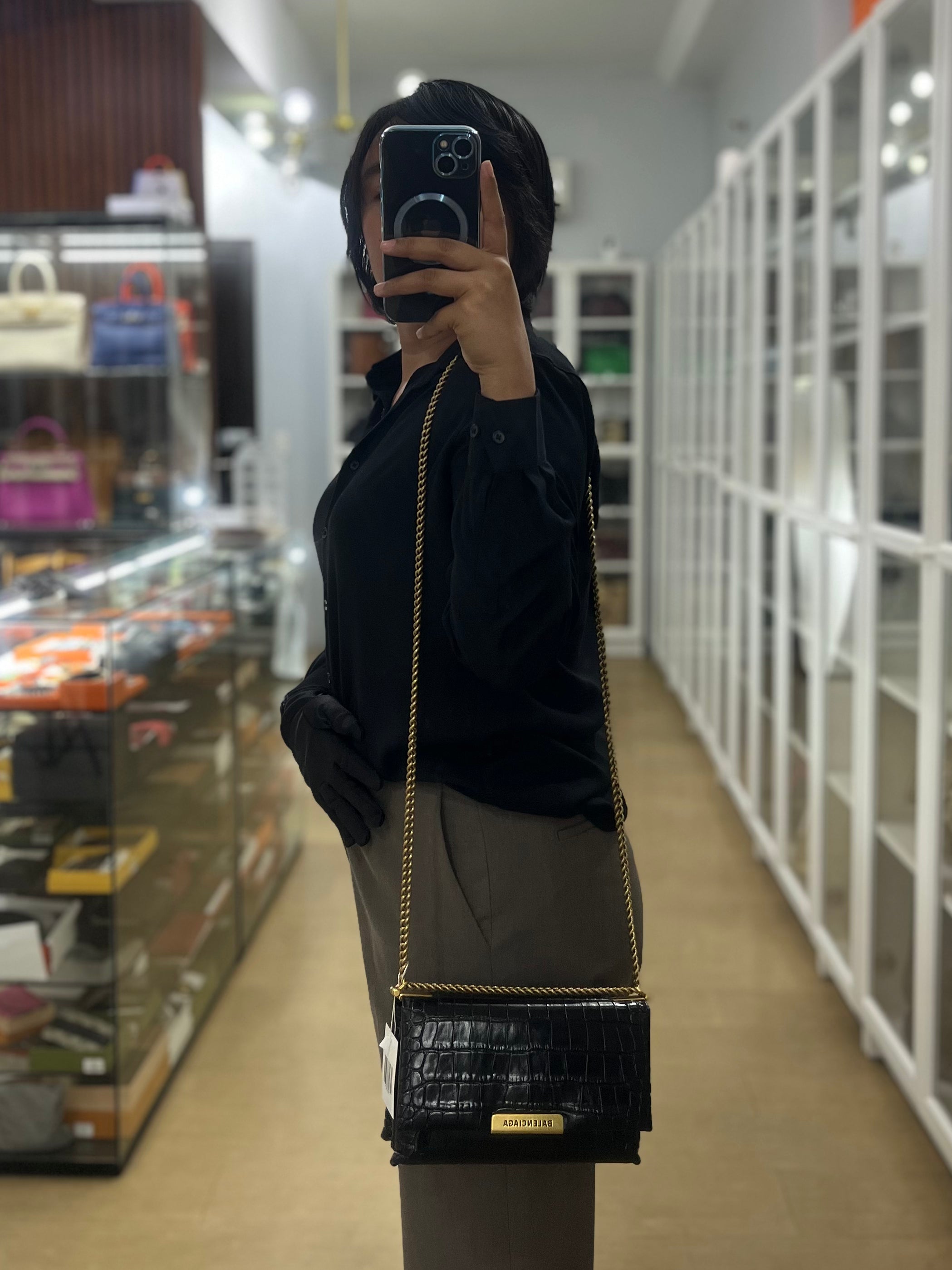 Black Leather Triplet Chain Shoulder Bag | Purse Maison Luxury Bags Shop