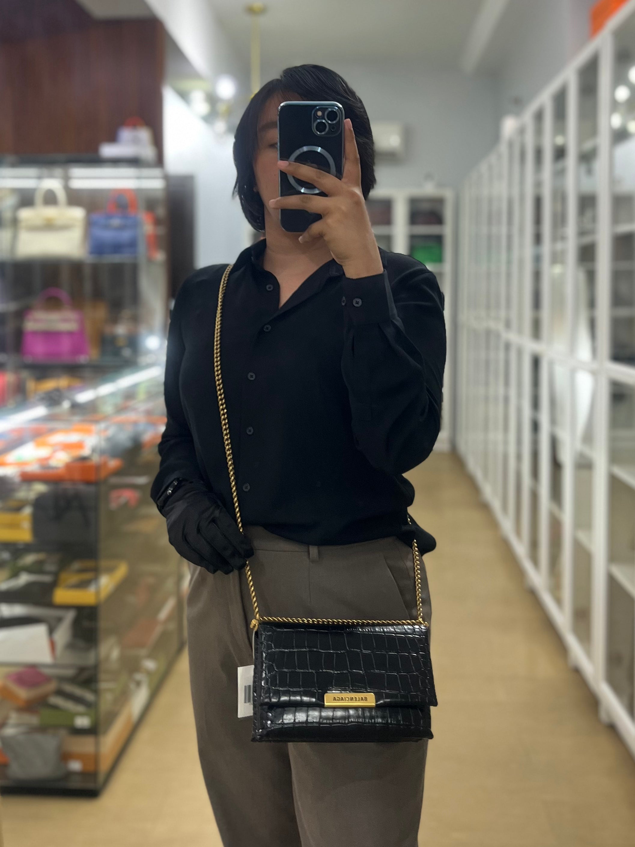Black Leather Triplet Chain Shoulder Bag | Purse Maison Luxury Bags Shop