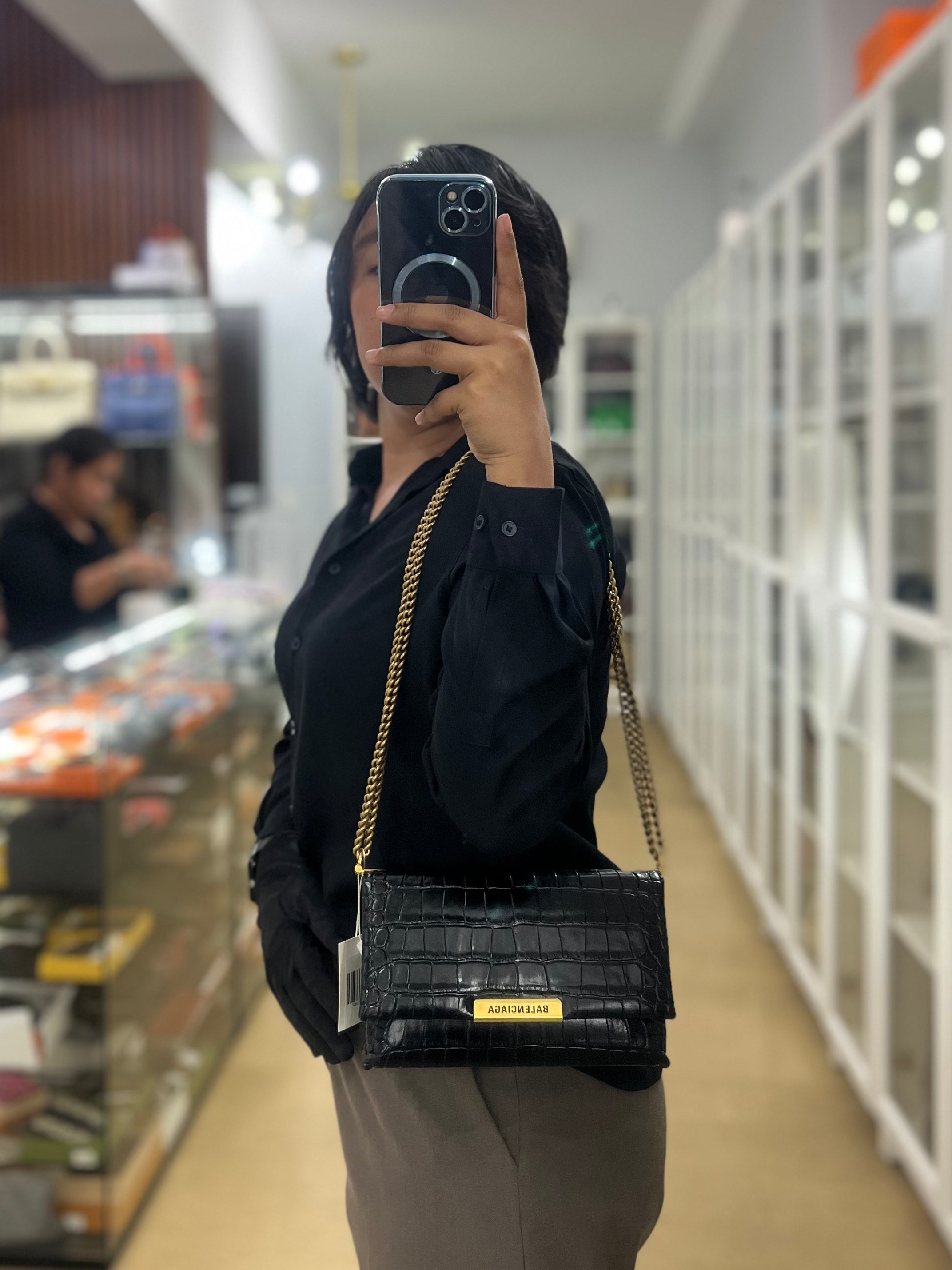Black Leather Triplet Chain Shoulder Bag | Purse Maison Luxury Bags Shop