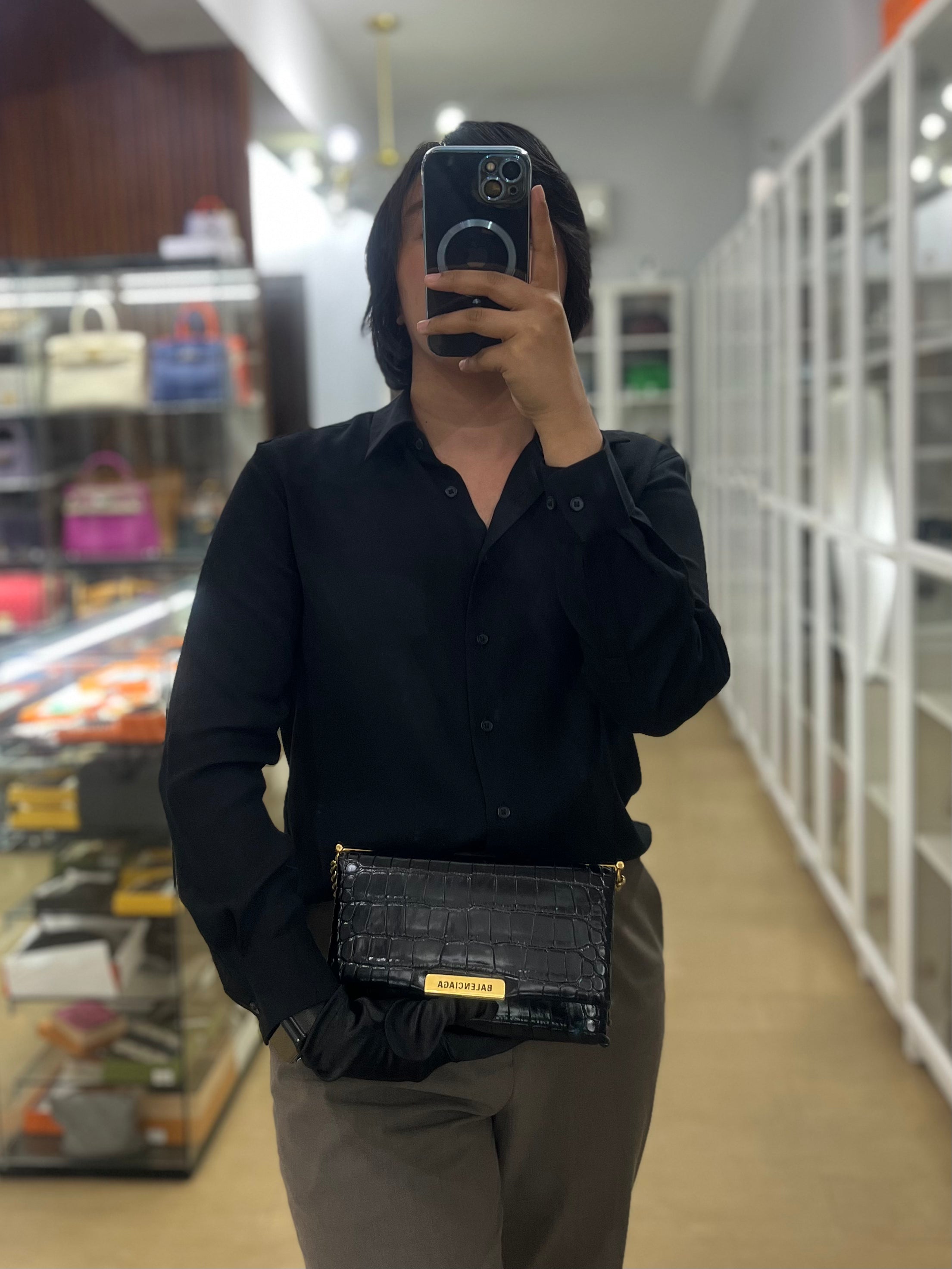 Black Leather Triplet Chain Shoulder Bag | Purse Maison Luxury Bags Shop