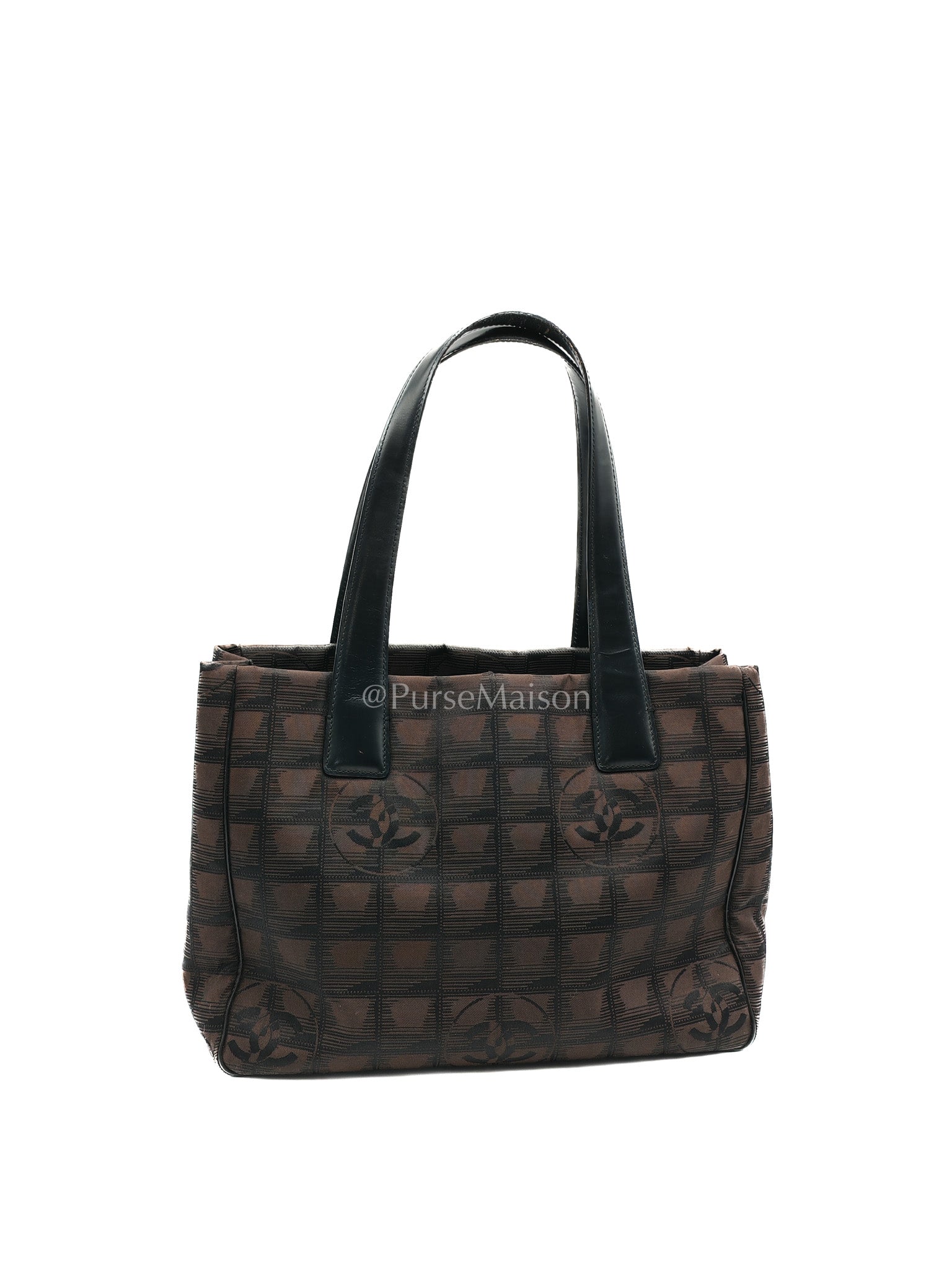 Chanel Travel Line PM Tote Bag in Dark Brown/Black Woven Jacquard Nylon Canvas Series 9