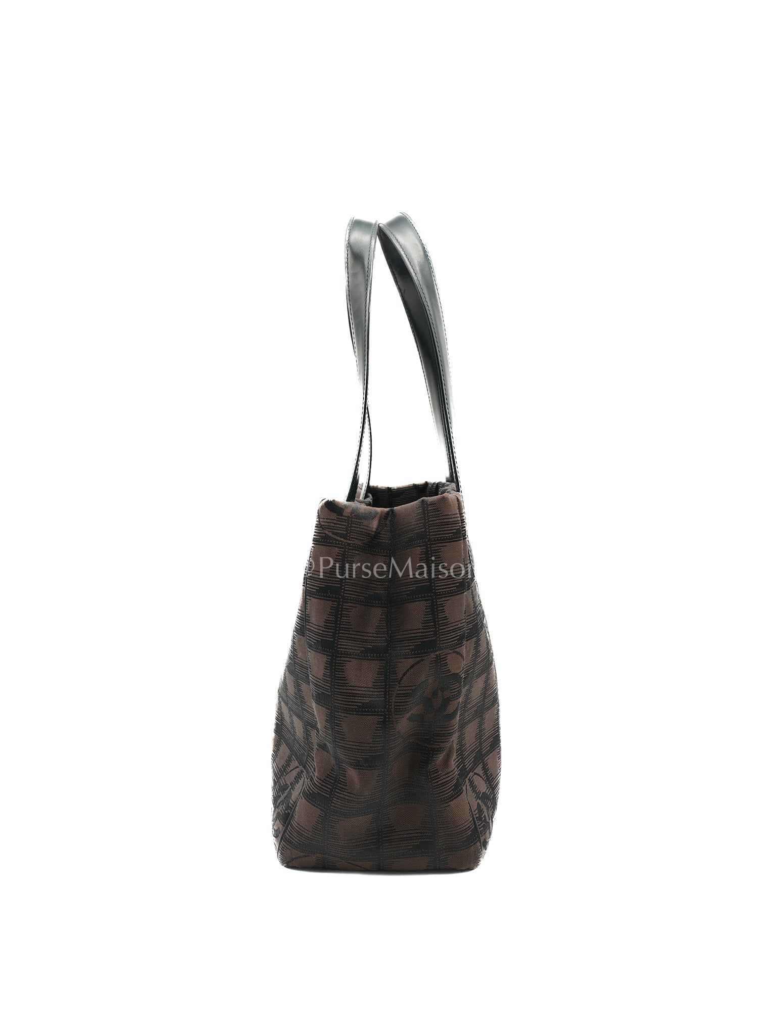 Chanel Travel Line PM Tote Bag in Dark Brown/Black Woven Jacquard Nylon Canvas Series 9