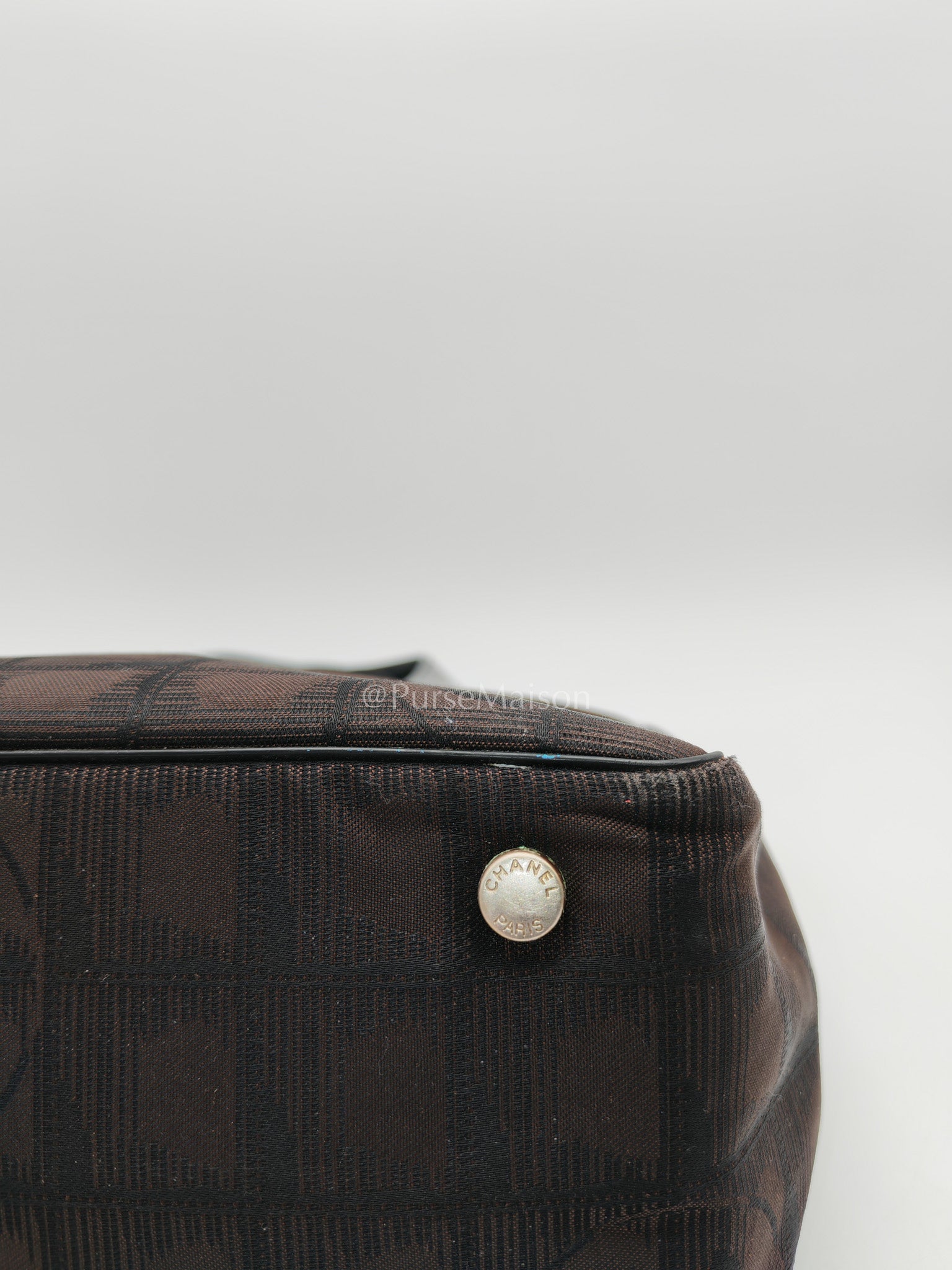Chanel Travel Line PM Tote Bag in Dark Brown/Black Woven Jacquard Nylon Canvas Series 9