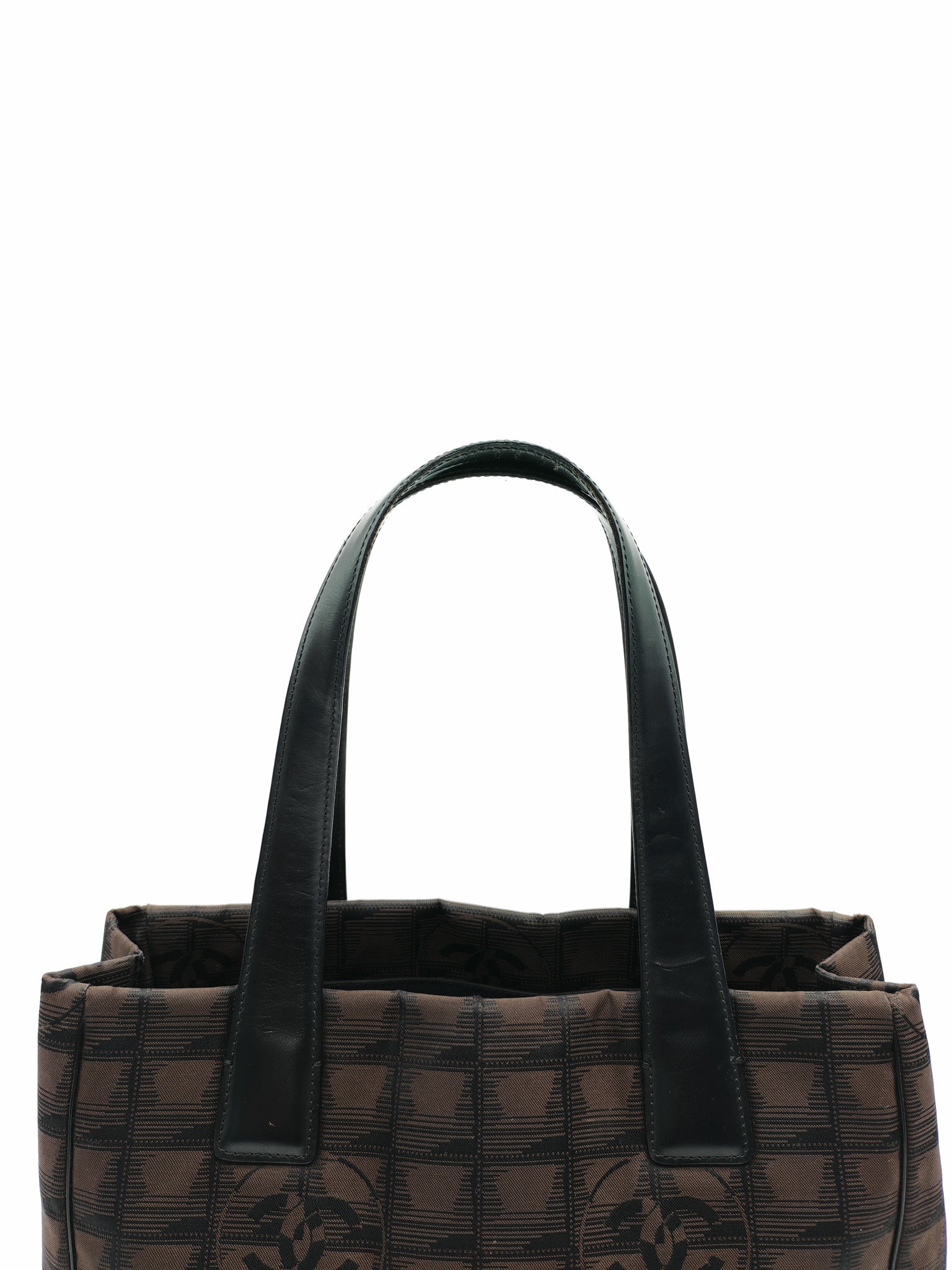 Chanel Travel Line PM Tote Bag in Dark Brown/Black Woven Jacquard Nylon Canvas Series 9