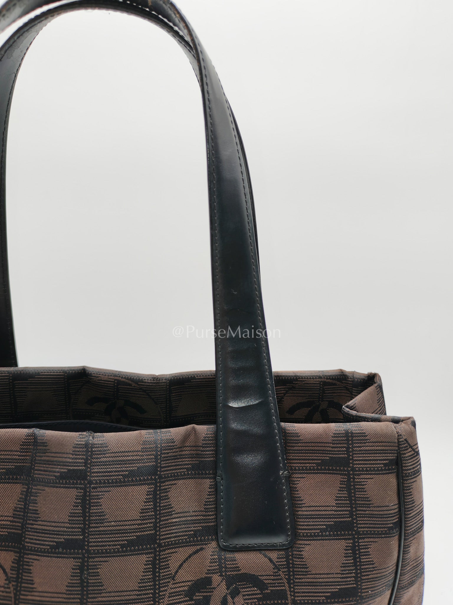 Chanel Travel Line PM Tote Bag in Dark Brown/Black Woven Jacquard Nylon Canvas Series 9