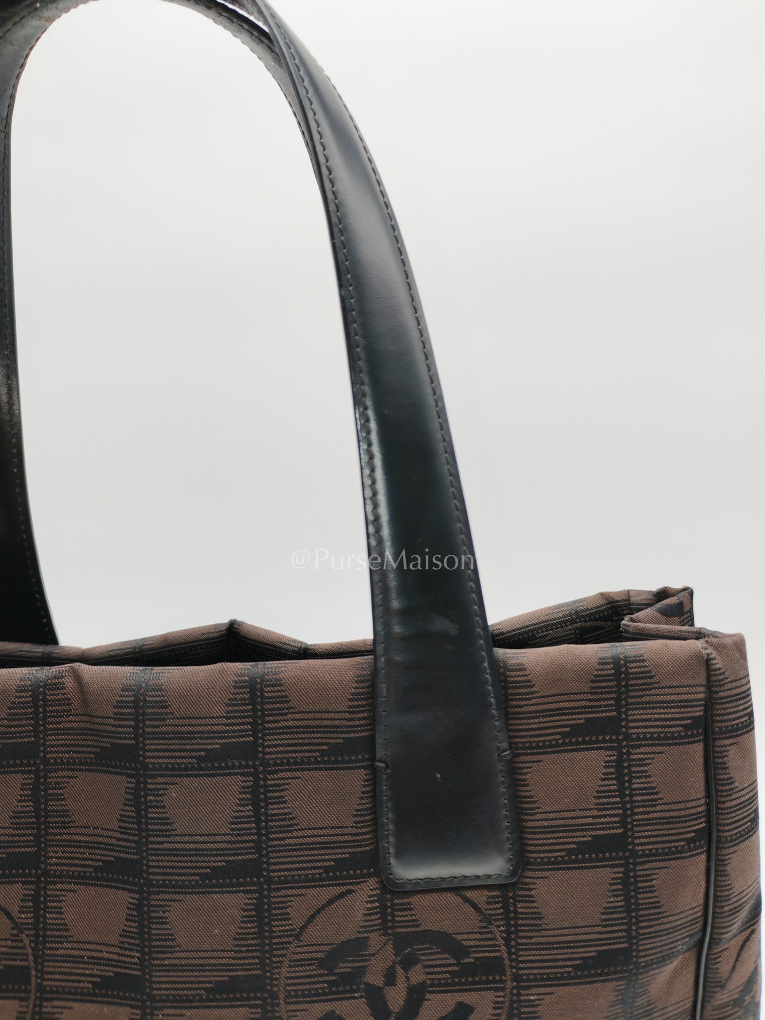 Chanel Travel Line PM Tote Bag in Dark Brown/Black Woven Jacquard Nylon Canvas Series 9