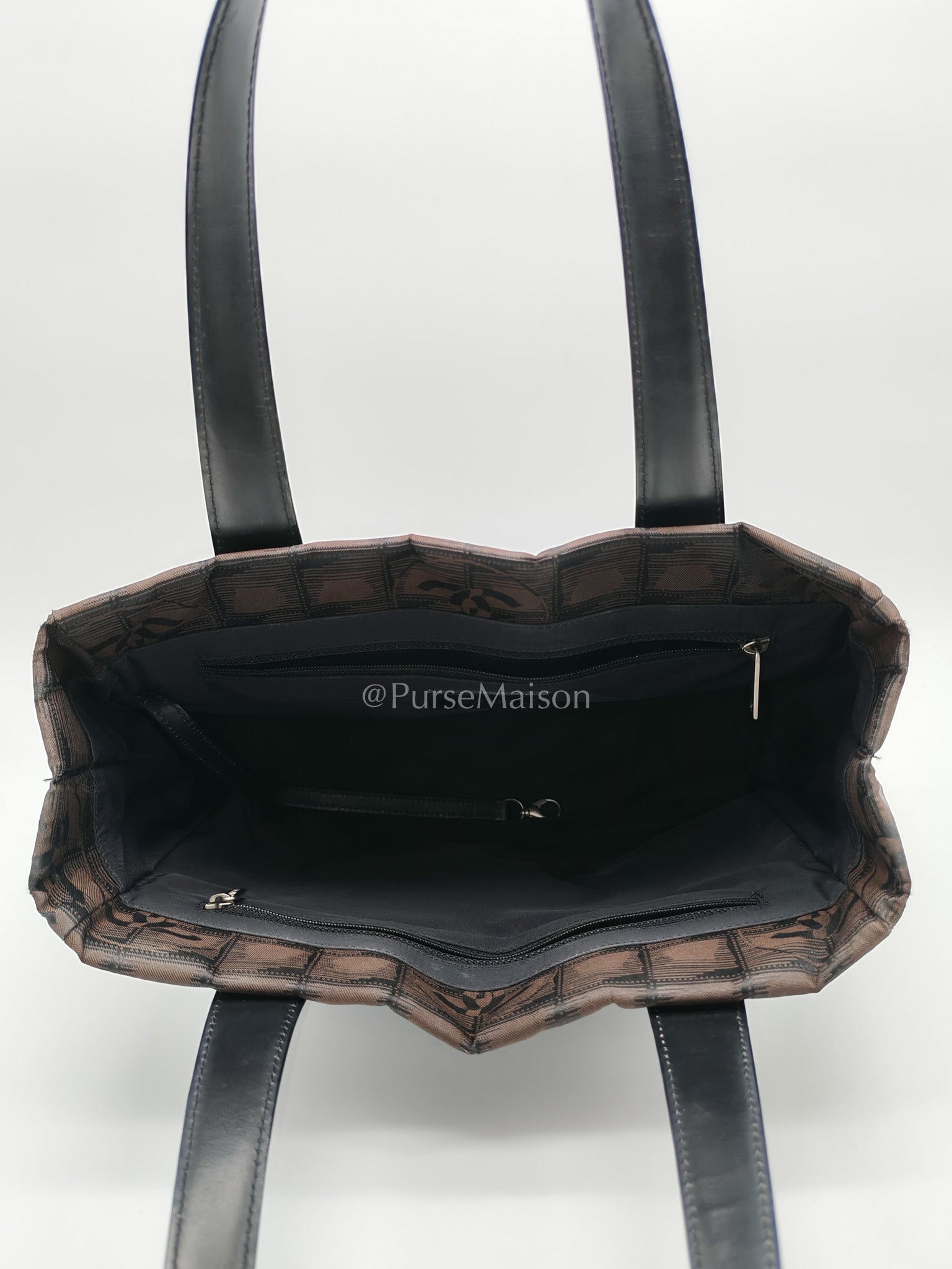 Chanel Travel Line PM Tote Bag in Dark Brown/Black Woven Jacquard Nylon Canvas Series 9