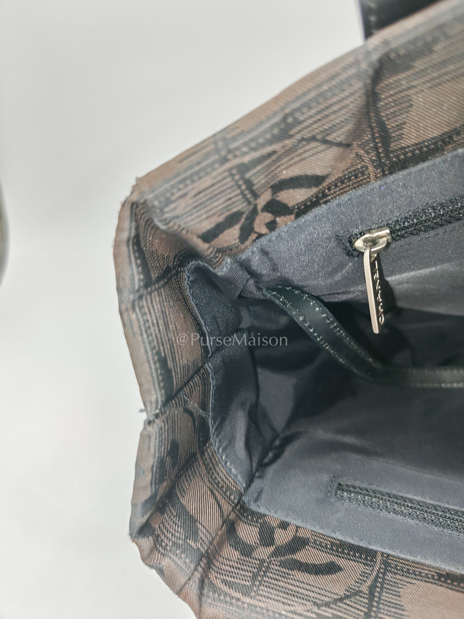Chanel Travel Line PM Tote Bag in Dark Brown/Black Woven Jacquard Nylon Canvas Series 9