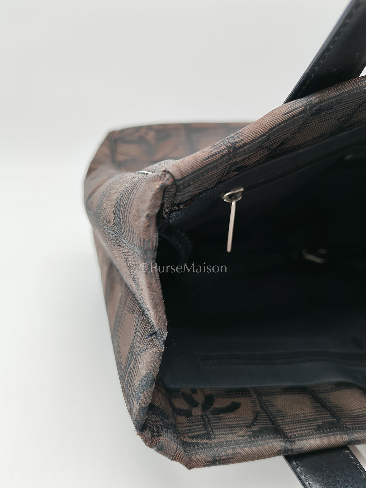 Chanel Travel Line PM Tote Bag in Dark Brown/Black Woven Jacquard Nylon Canvas Series 9