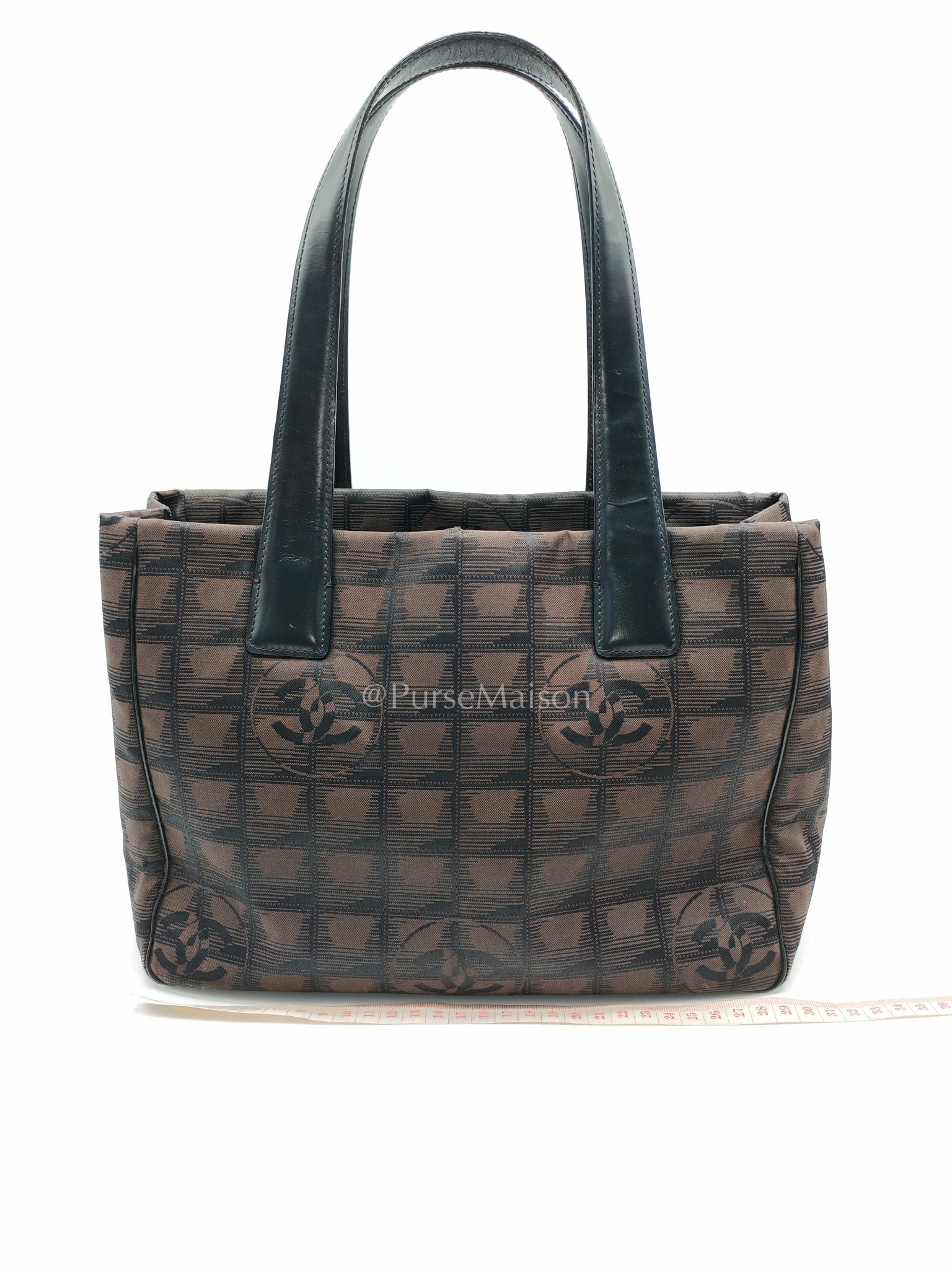 Chanel Travel Line PM Tote Bag in Dark Brown/Black Woven Jacquard Nylon Canvas Series 9