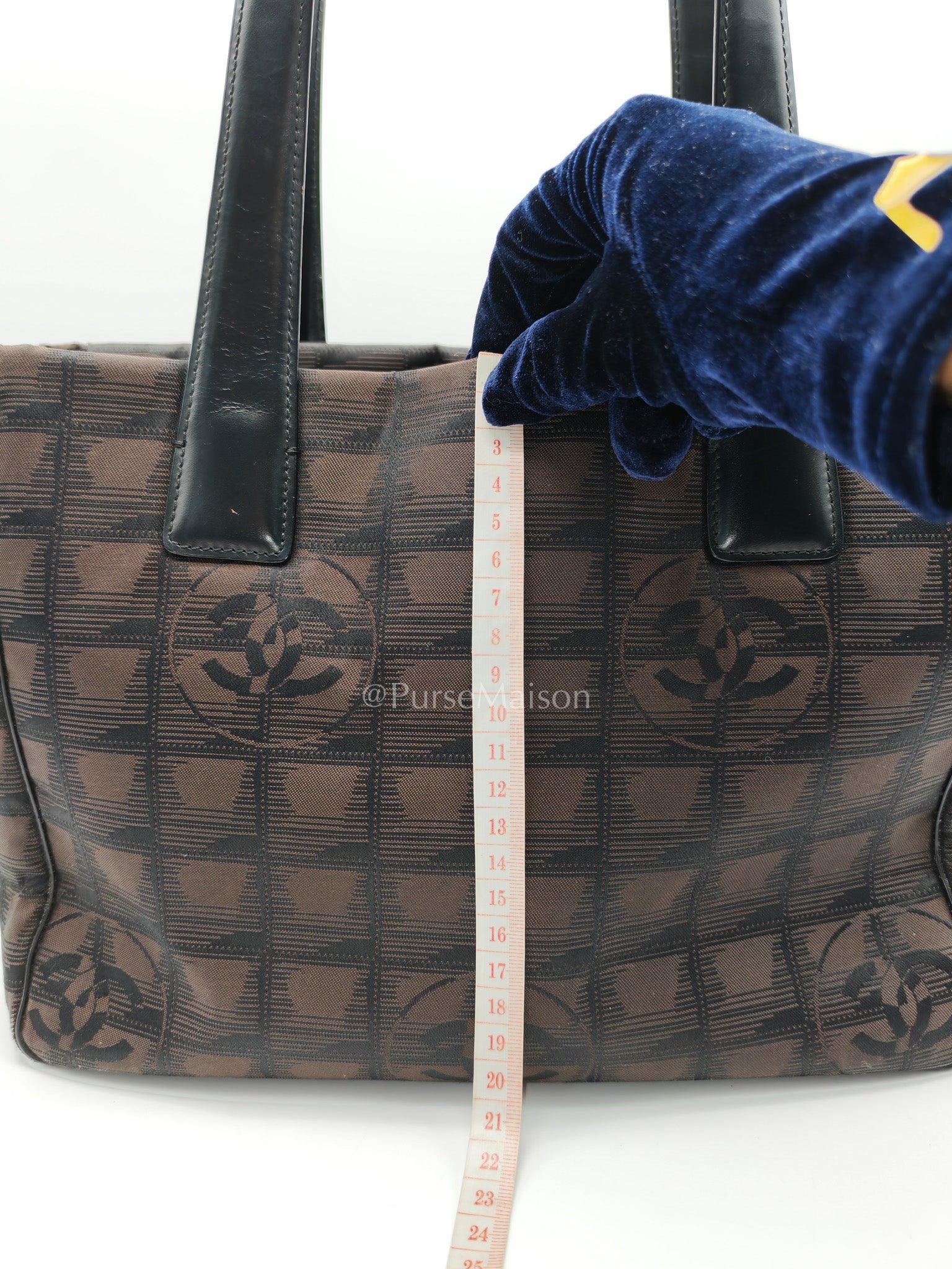 Chanel Travel Line PM Tote Bag in Dark Brown/Black Woven Jacquard Nylon Canvas Series 9