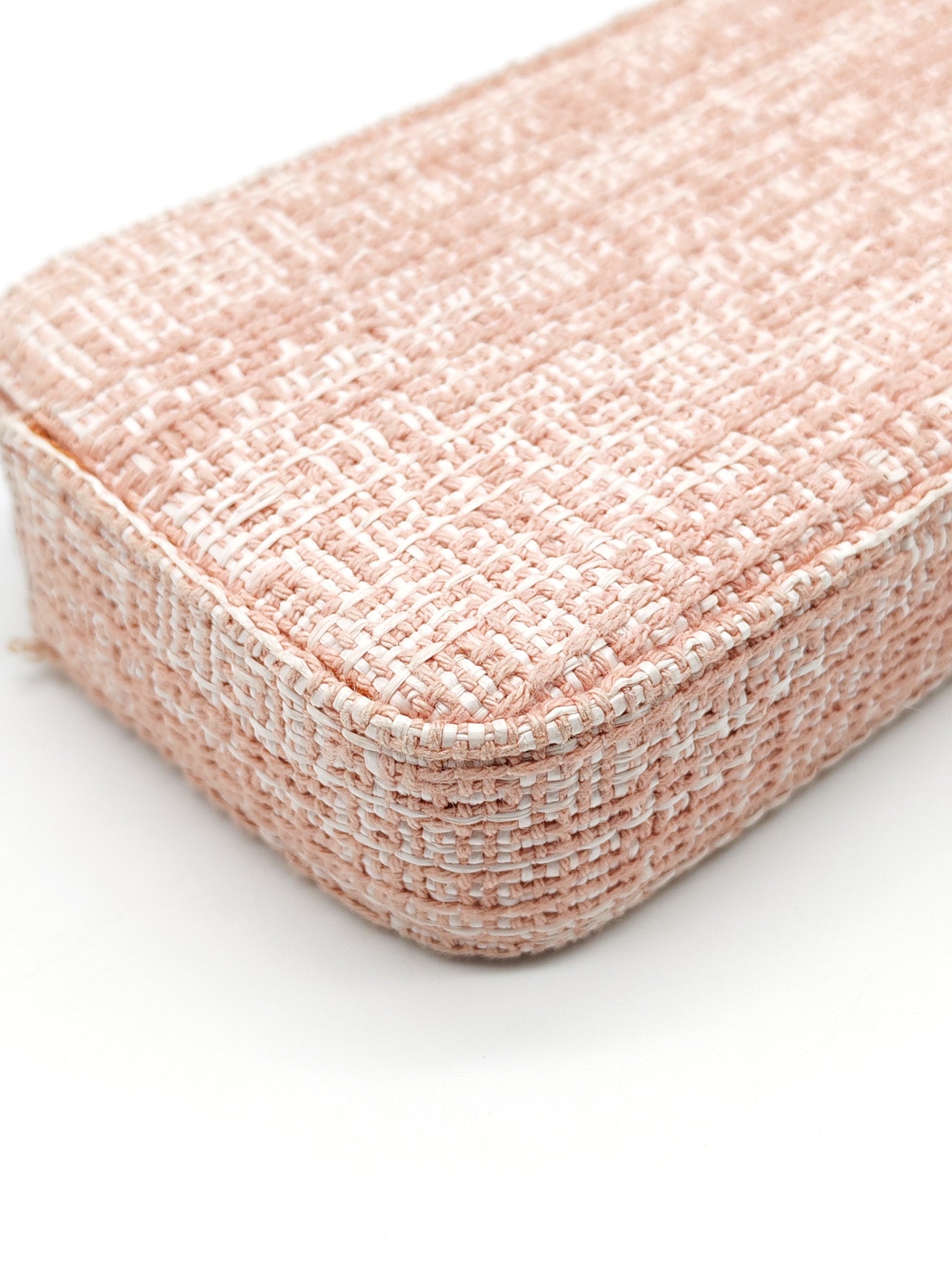 Tweed Deauville Double Zip Clutch Wallet on Chain in Pink Woven Canvas & Silver Hardware Series 25 | Purse Maison Luxury Bags Shop