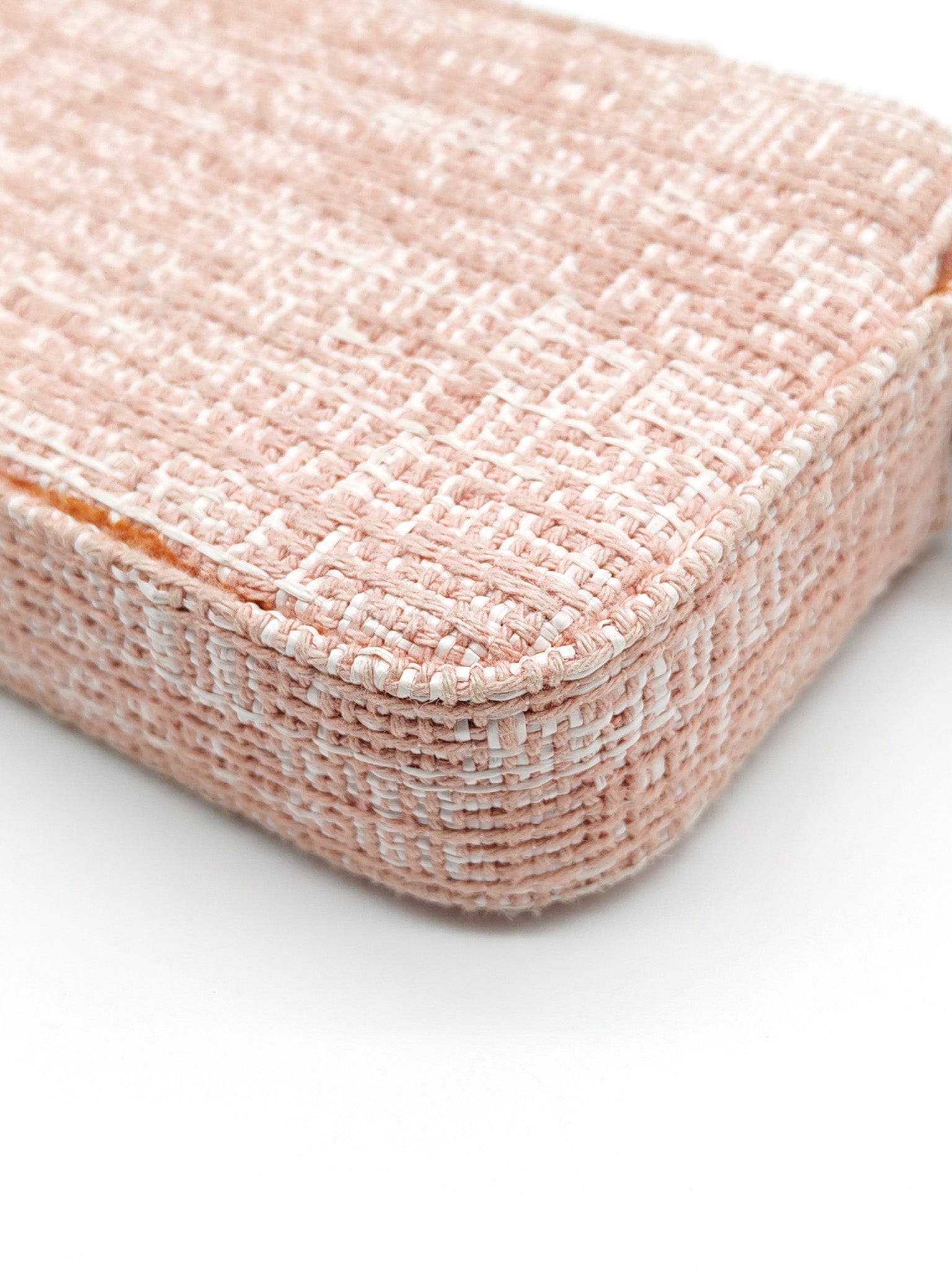 Tweed Deauville Double Zip Clutch Wallet on Chain in Pink Woven Canvas & Silver Hardware Series 25 | Purse Maison Luxury Bags Shop
