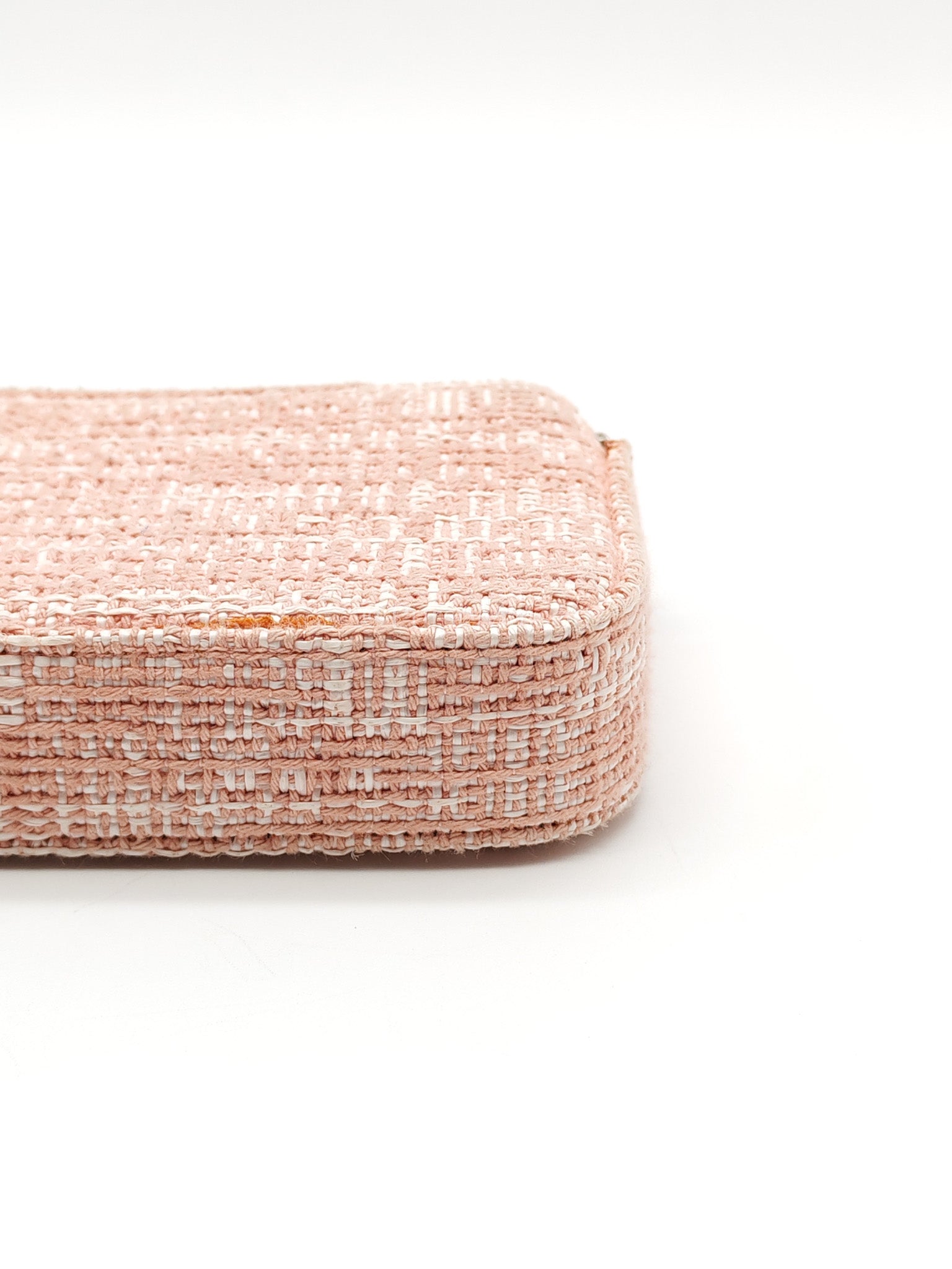 Tweed Deauville Double Zip Clutch Wallet on Chain in Pink Woven Canvas & Silver Hardware Series 25 | Purse Maison Luxury Bags Shop