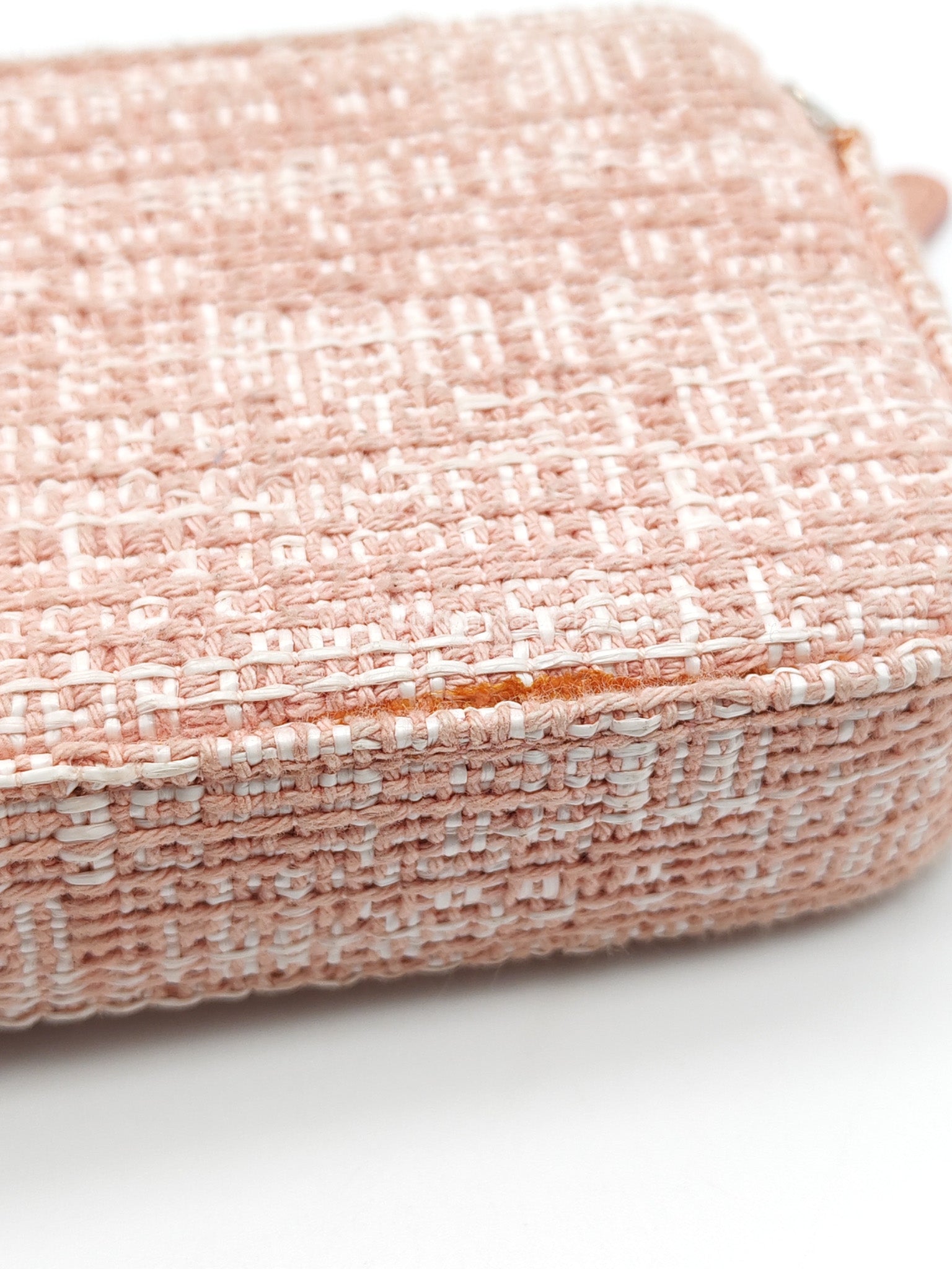Tweed Deauville Double Zip Clutch Wallet on Chain in Pink Woven Canvas & Silver Hardware Series 25 | Purse Maison Luxury Bags Shop