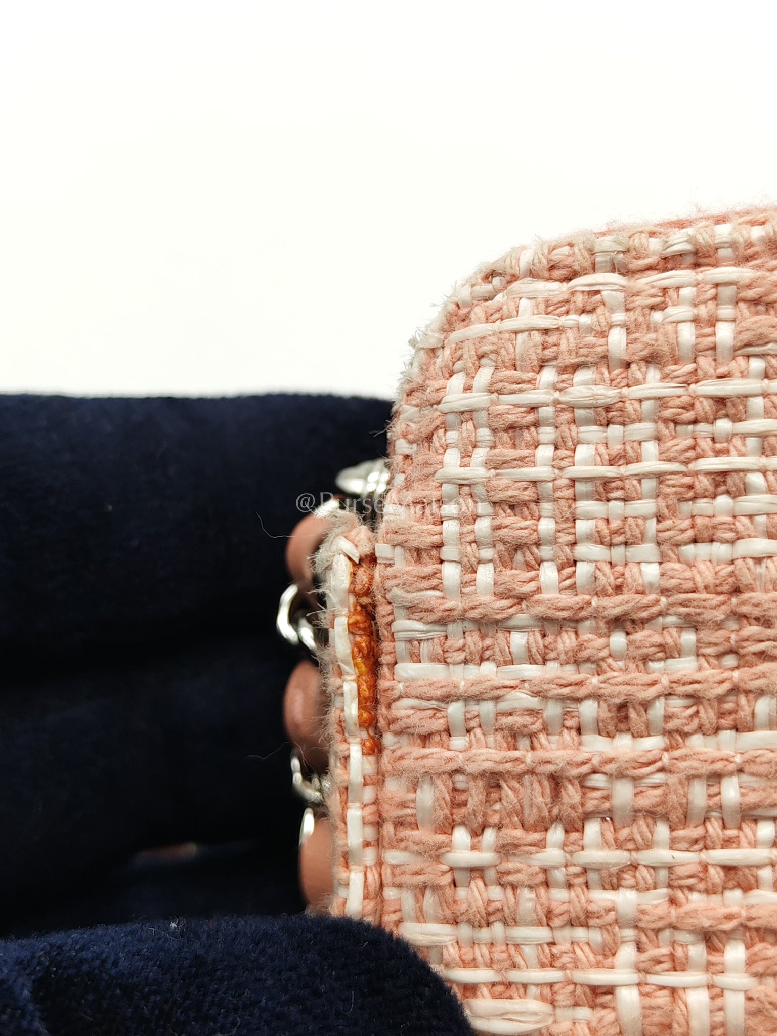 Tweed Deauville Double Zip Clutch Wallet on Chain in Pink Woven Canvas & Silver Hardware Series 25 | Purse Maison Luxury Bags Shop