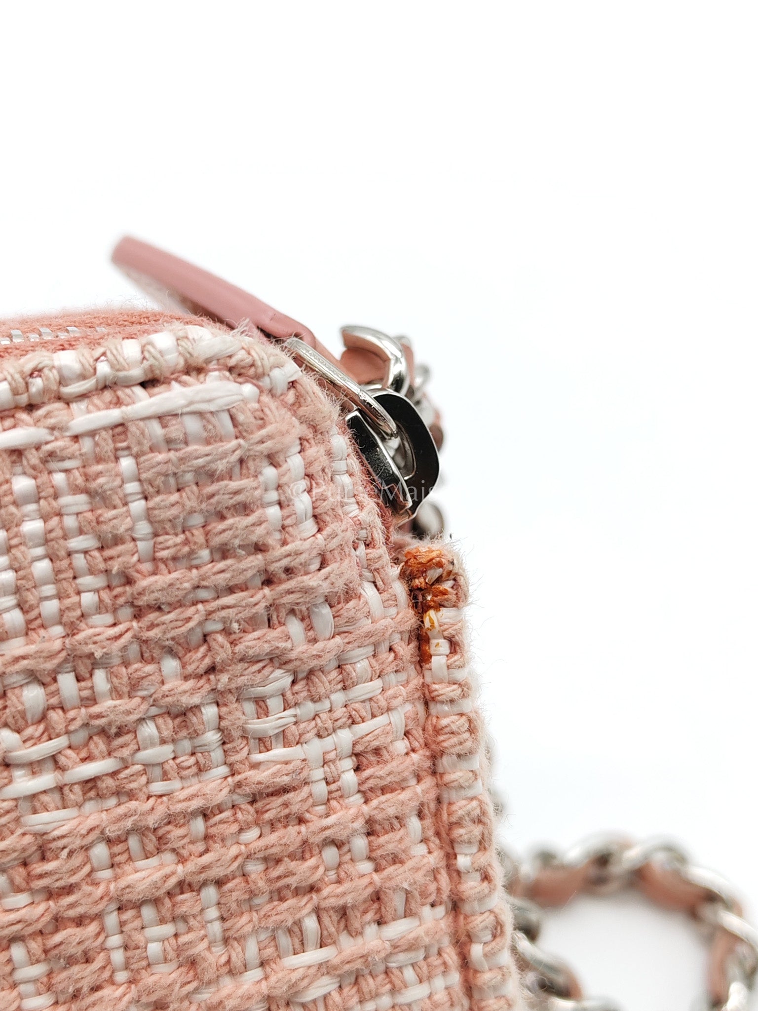 Tweed Deauville Double Zip Clutch Wallet on Chain in Pink Woven Canvas & Silver Hardware Series 25 | Purse Maison Luxury Bags Shop